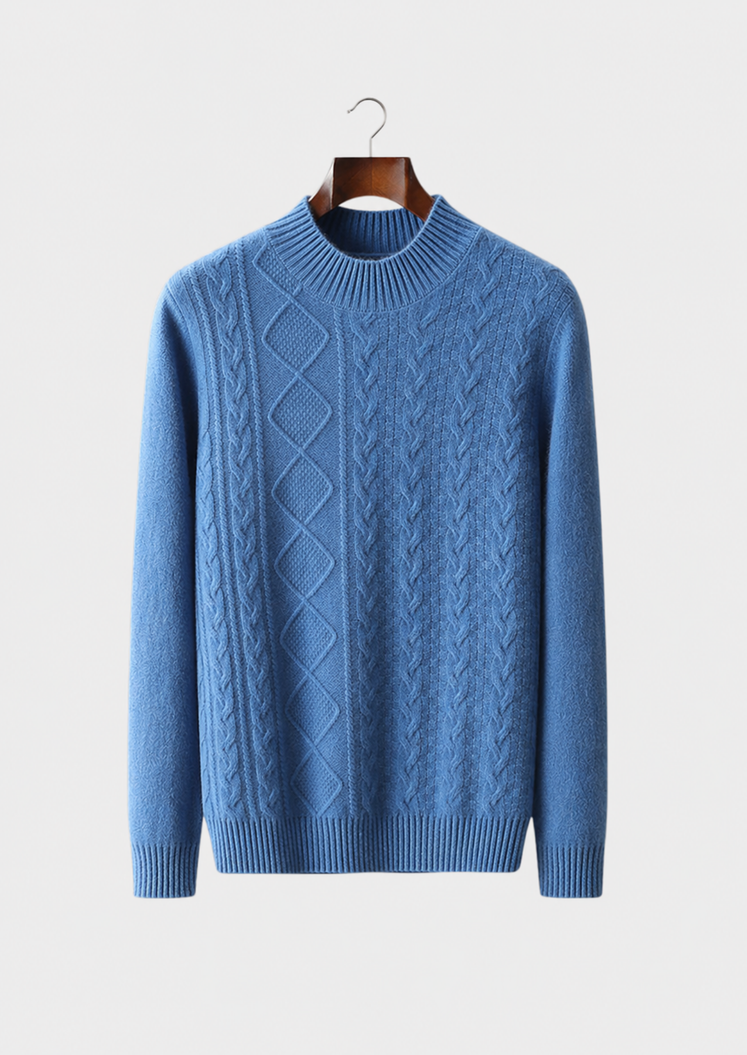 Men’s Cashmere Cable Knit Mock Neck Sweater with Long Sleeves