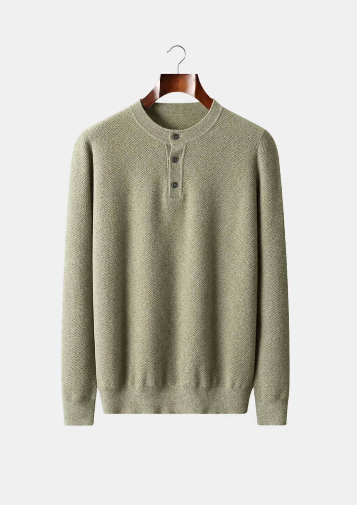 Men's Cashmere Classic Henley Knit Sweater with Button Collar