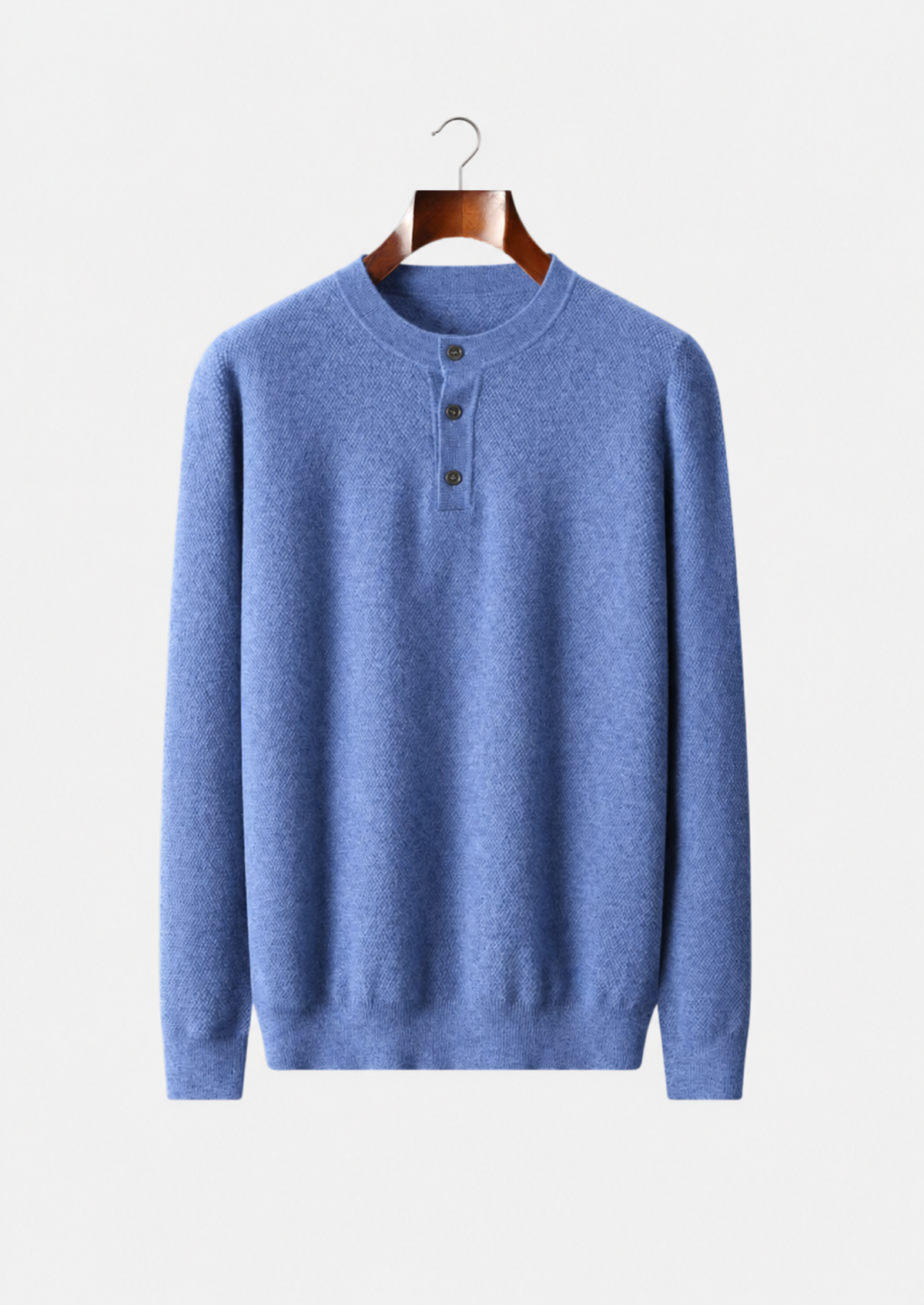 Men's Cashmere Classic Henley Knit Sweater with Button Collar