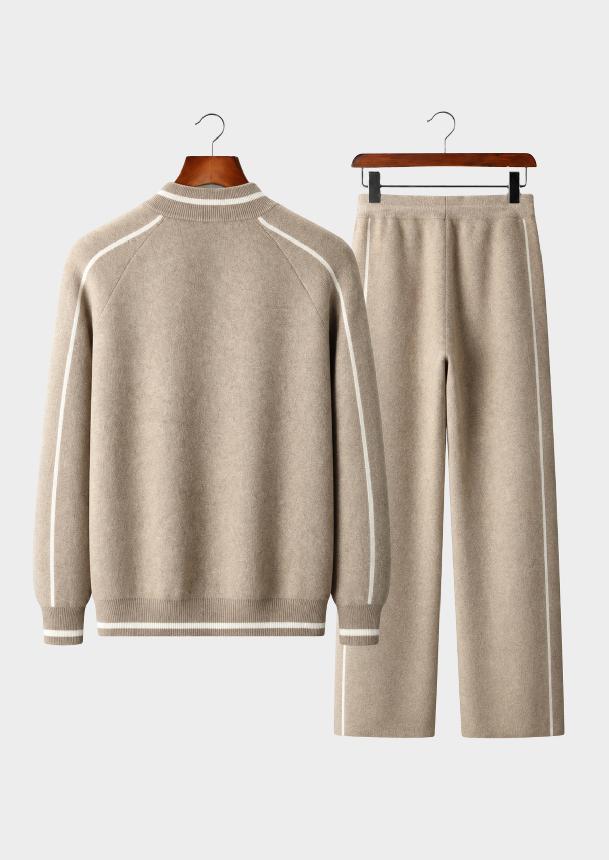 Men's Cashmere Color-Block Crewneck Cardigan and Wide-Leg Pants Set
