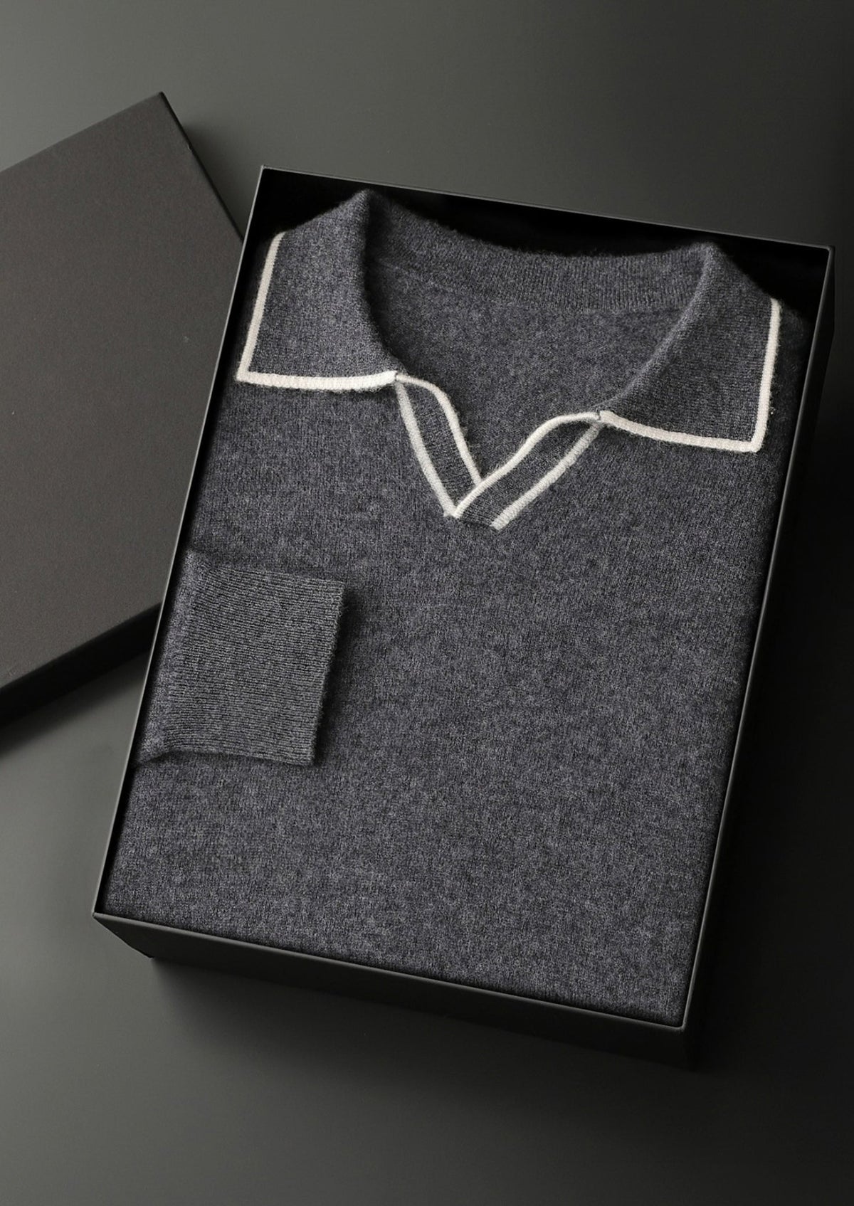 Men's Cashmere Contrast-Color Open Polo Sweater
