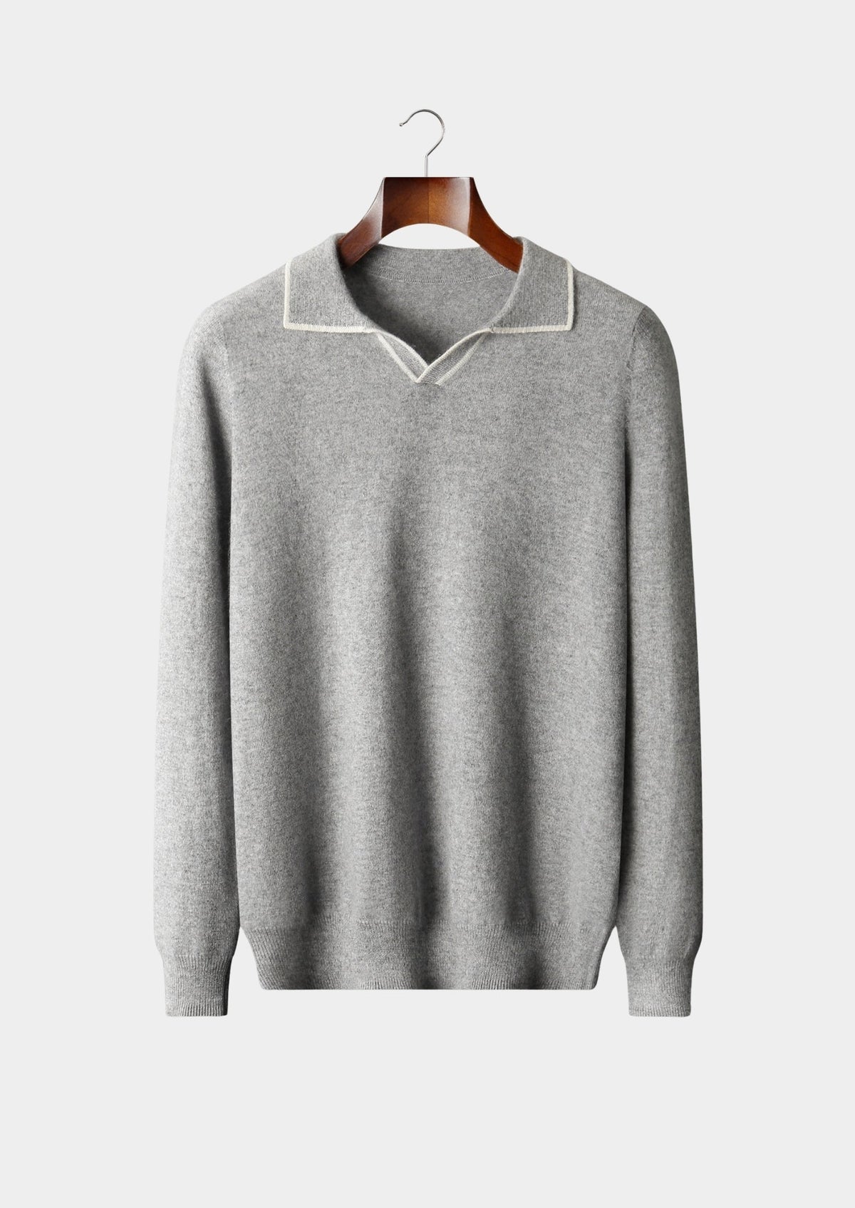 Men's Cashmere Contrast-Color Open Polo Sweater