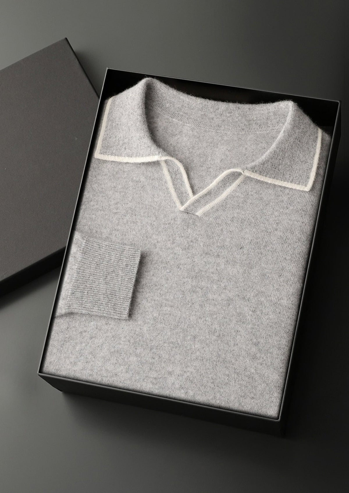 Men's Cashmere Contrast-Color Open Polo Sweater
