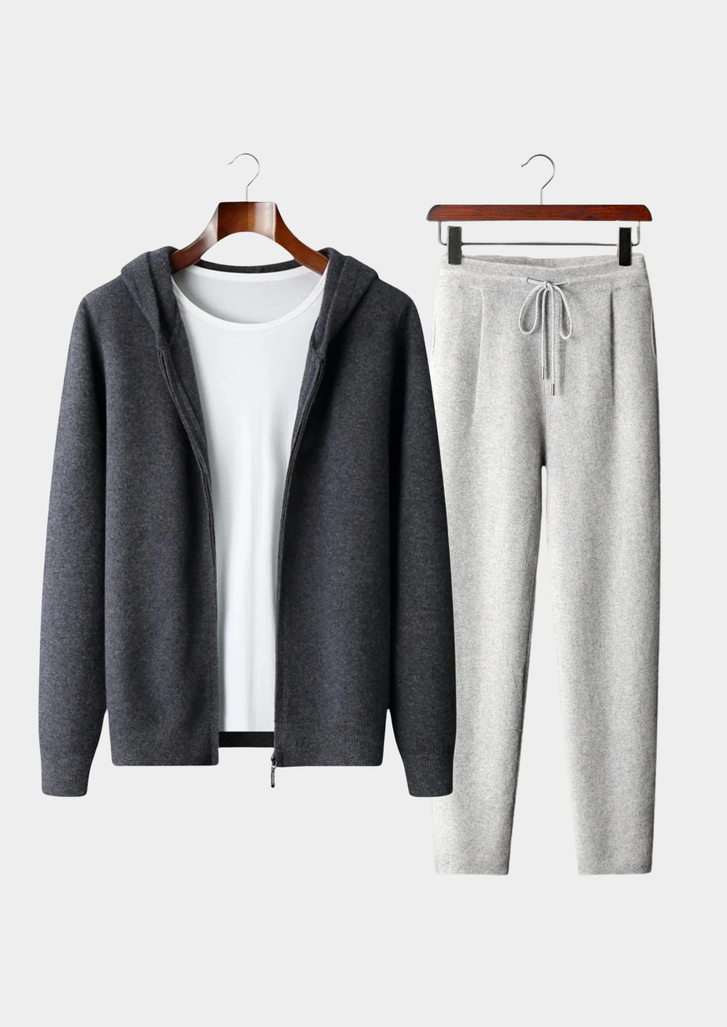 Men’s Cashmere Hooded Tracksuit Set with Full-Zip Closure