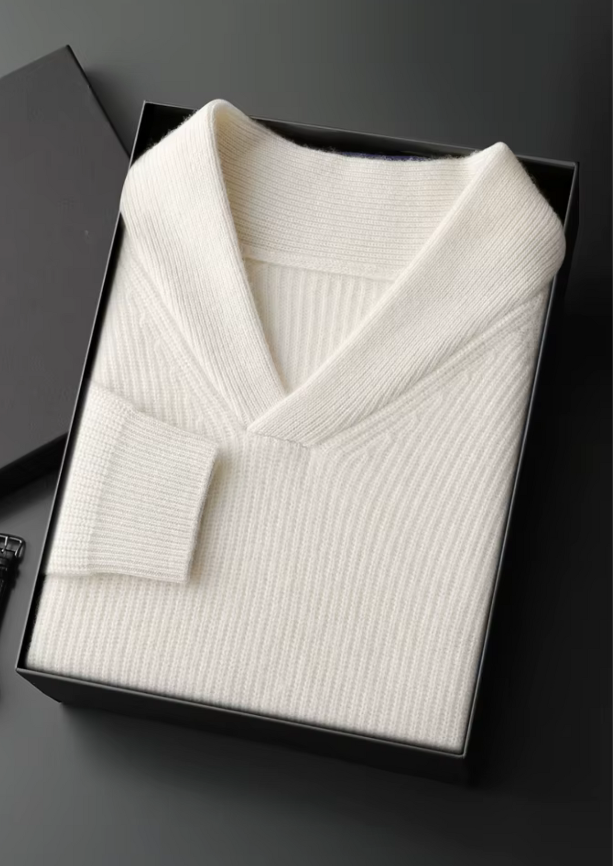 Men's Cashmere Ribbed V-Neck Pullover Sweater