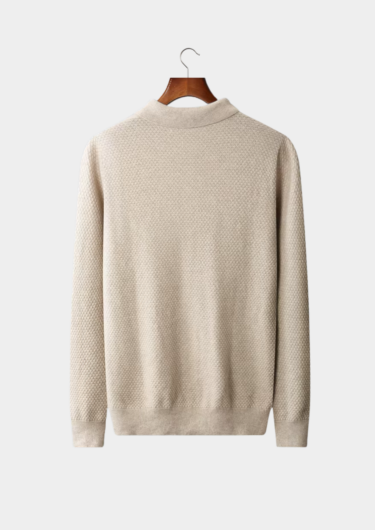 Men's Cashmere Textured Knit Polo with Collar and Button Placket