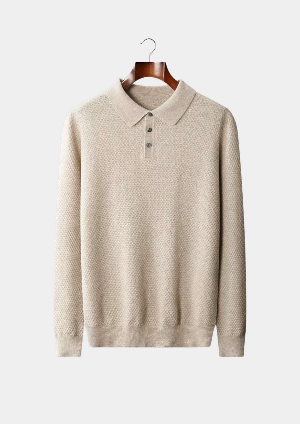 Men's Cashmere Textured Knit Polo with Collar and Button Placket