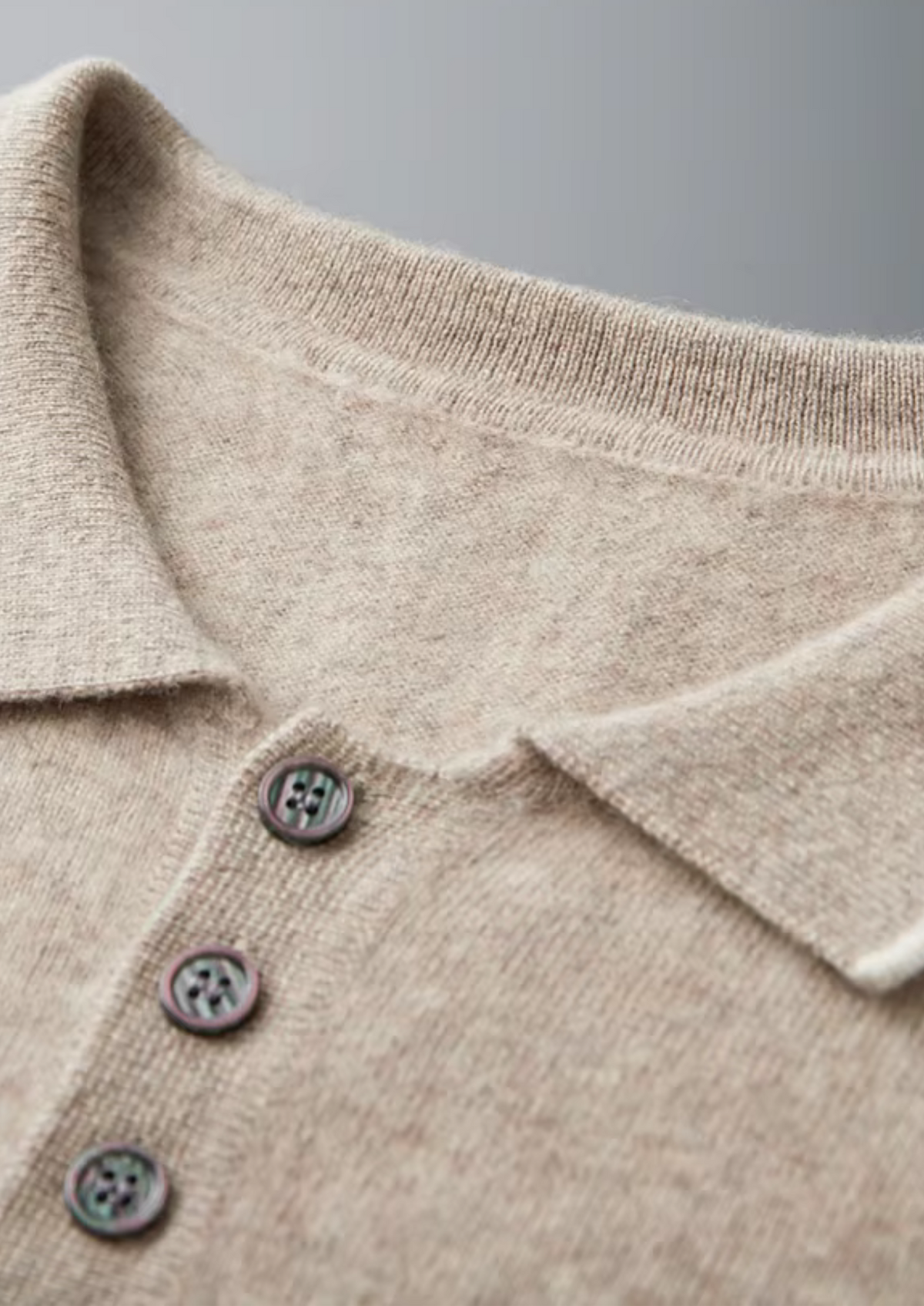 Men's Cashmere Two-Tone Polo Sweater with Button Placket