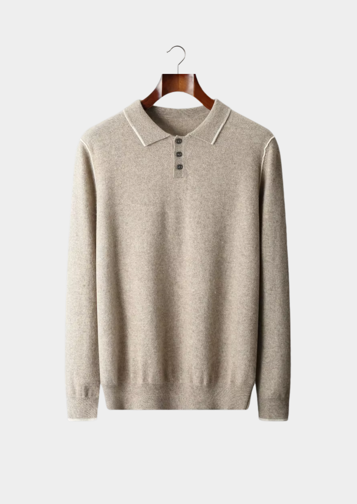 Men's Cashmere Two-Tone Polo Sweater with Button Placket