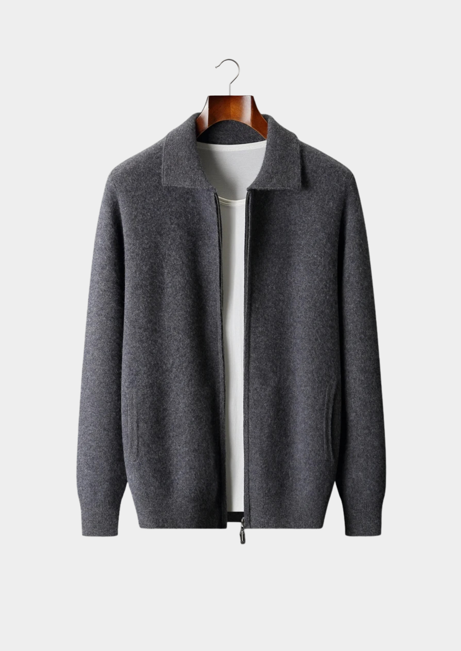 Men’s Collared Full-Zip Cardigan with Side Pockets