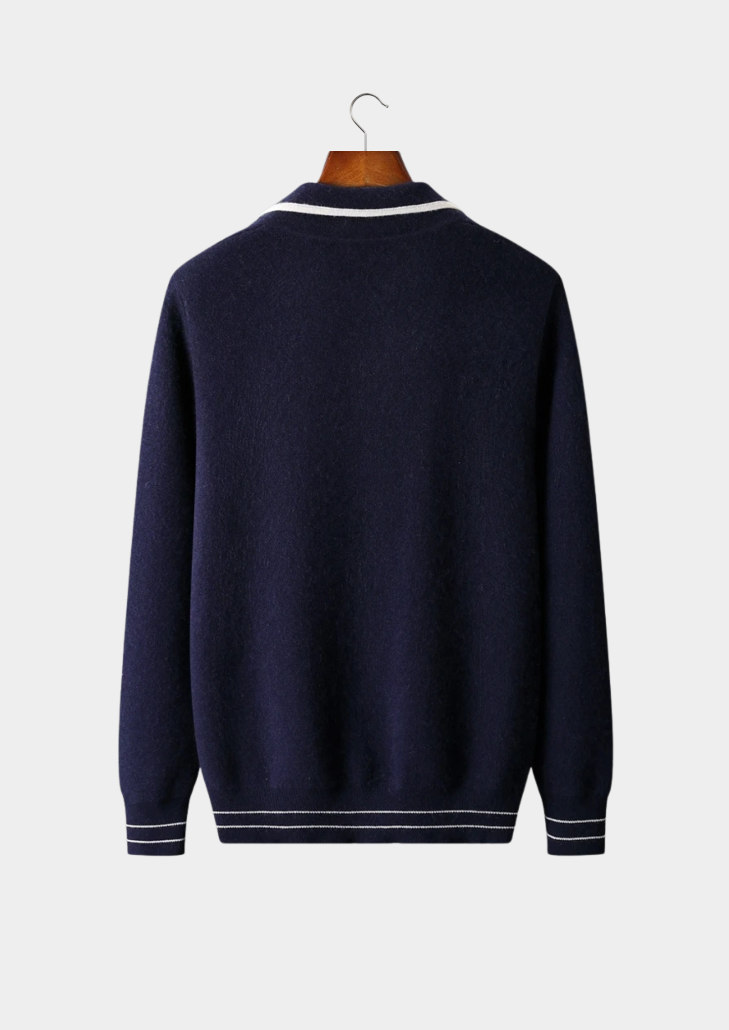Men’s Contrast-Edge Collared Cardigan with Full Zipper