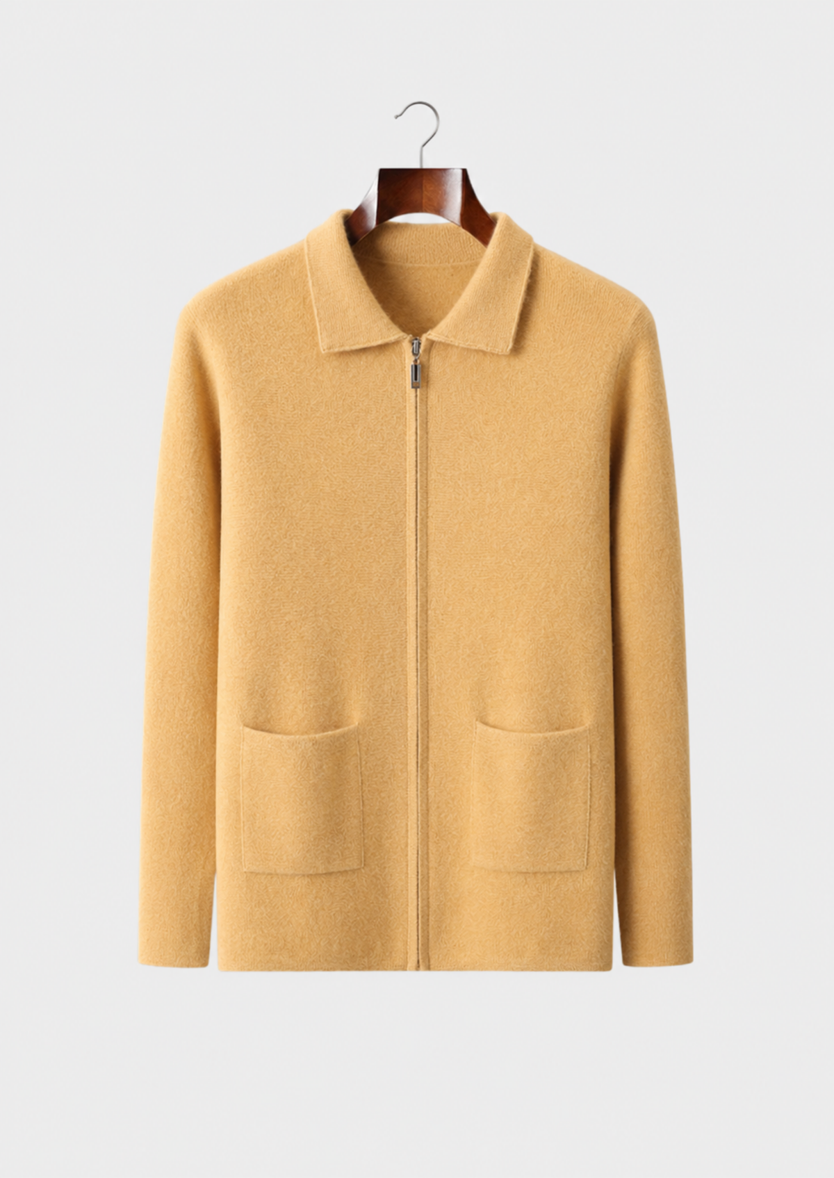 Men’s Cashmere Full-Zip Cardigan with Collar and Patch Pockets
