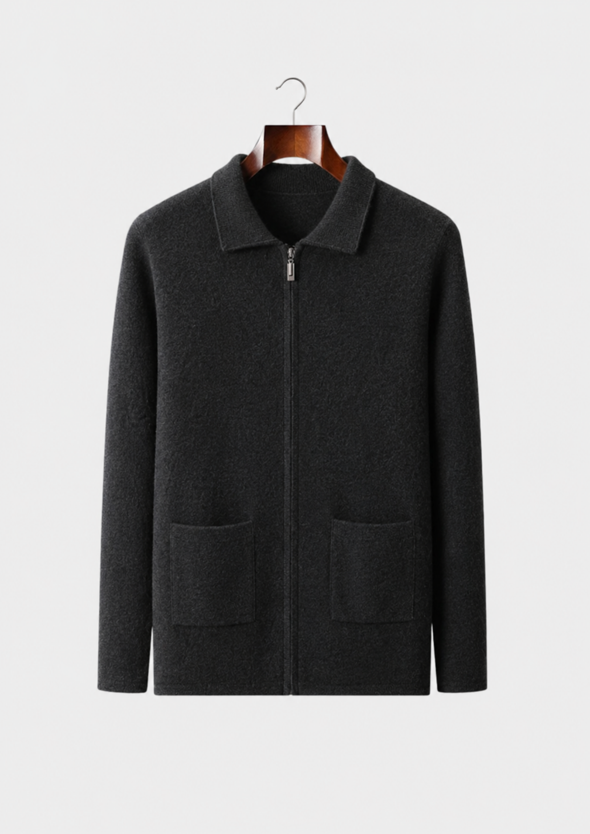 Men’s Cashmere Full-Zip Cardigan with Collar and Patch Pockets