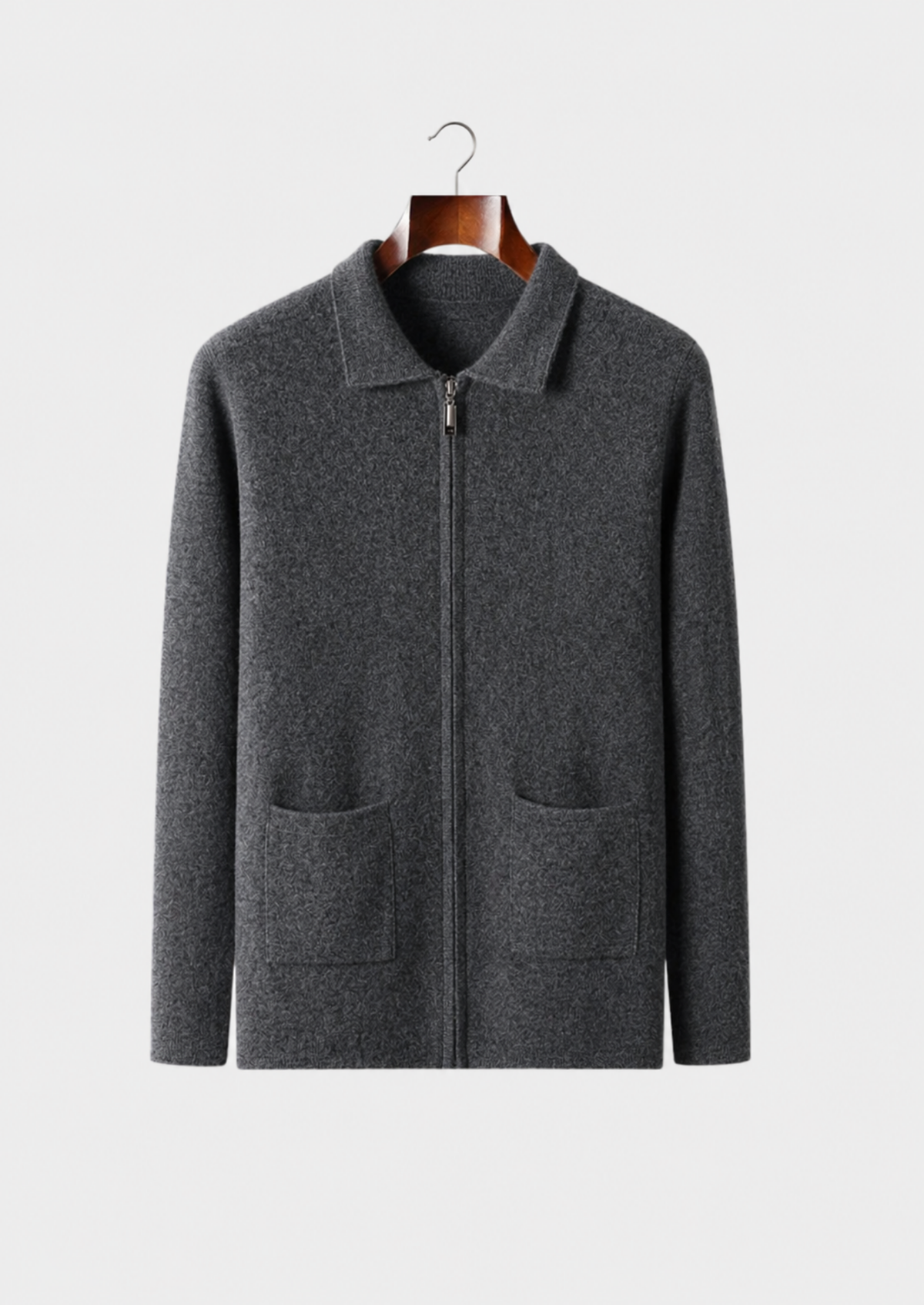 Men’s Cashmere Full-Zip Cardigan with Collar and Patch Pockets