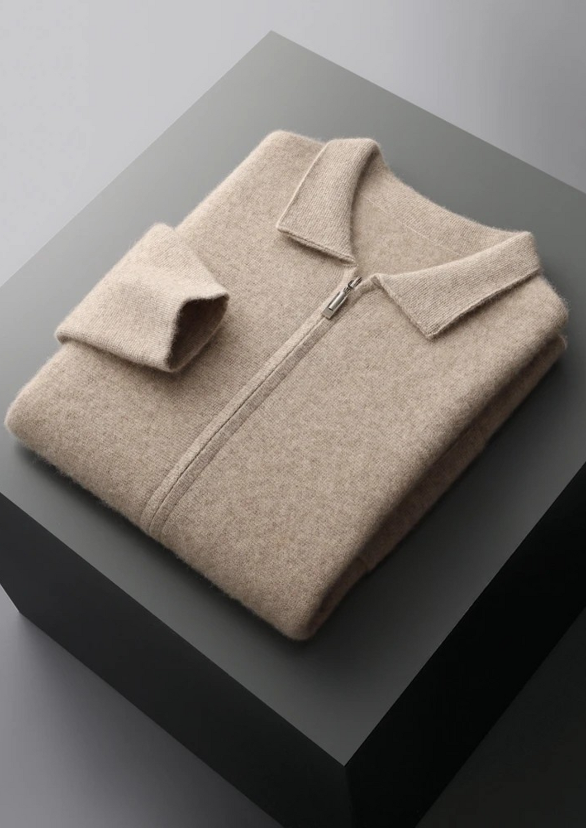 Men’s Cashmere Full-Zip Cardigan with Collar and Patch Pockets