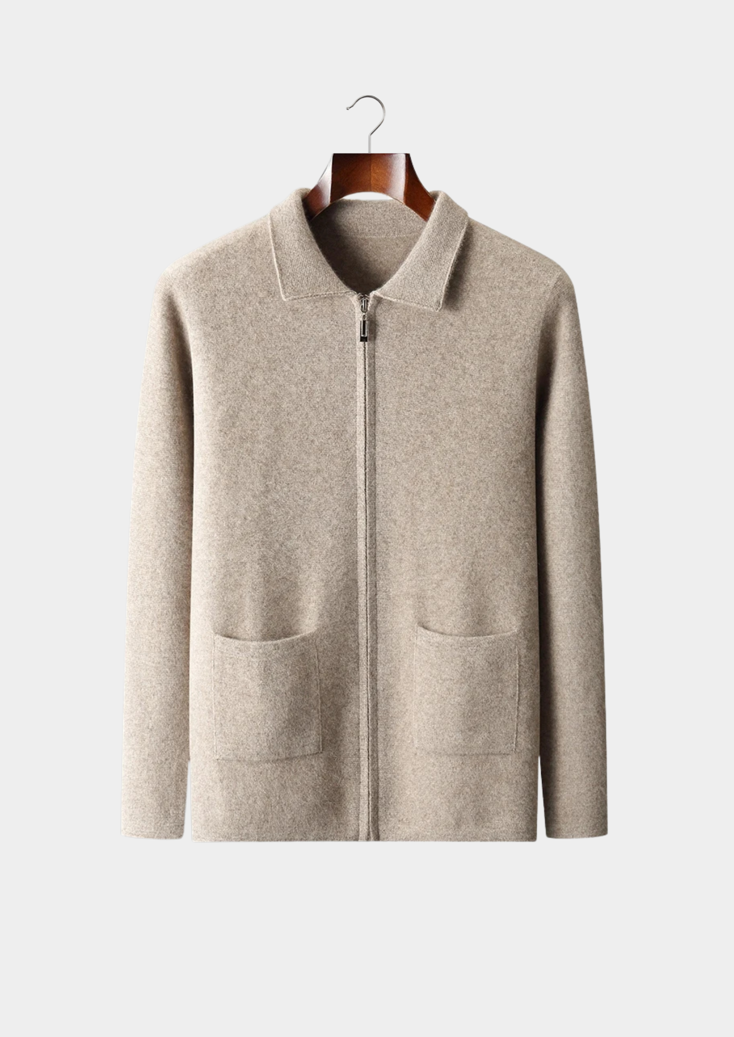Men’s Cashmere Full-Zip Cardigan with Collar and Patch Pockets