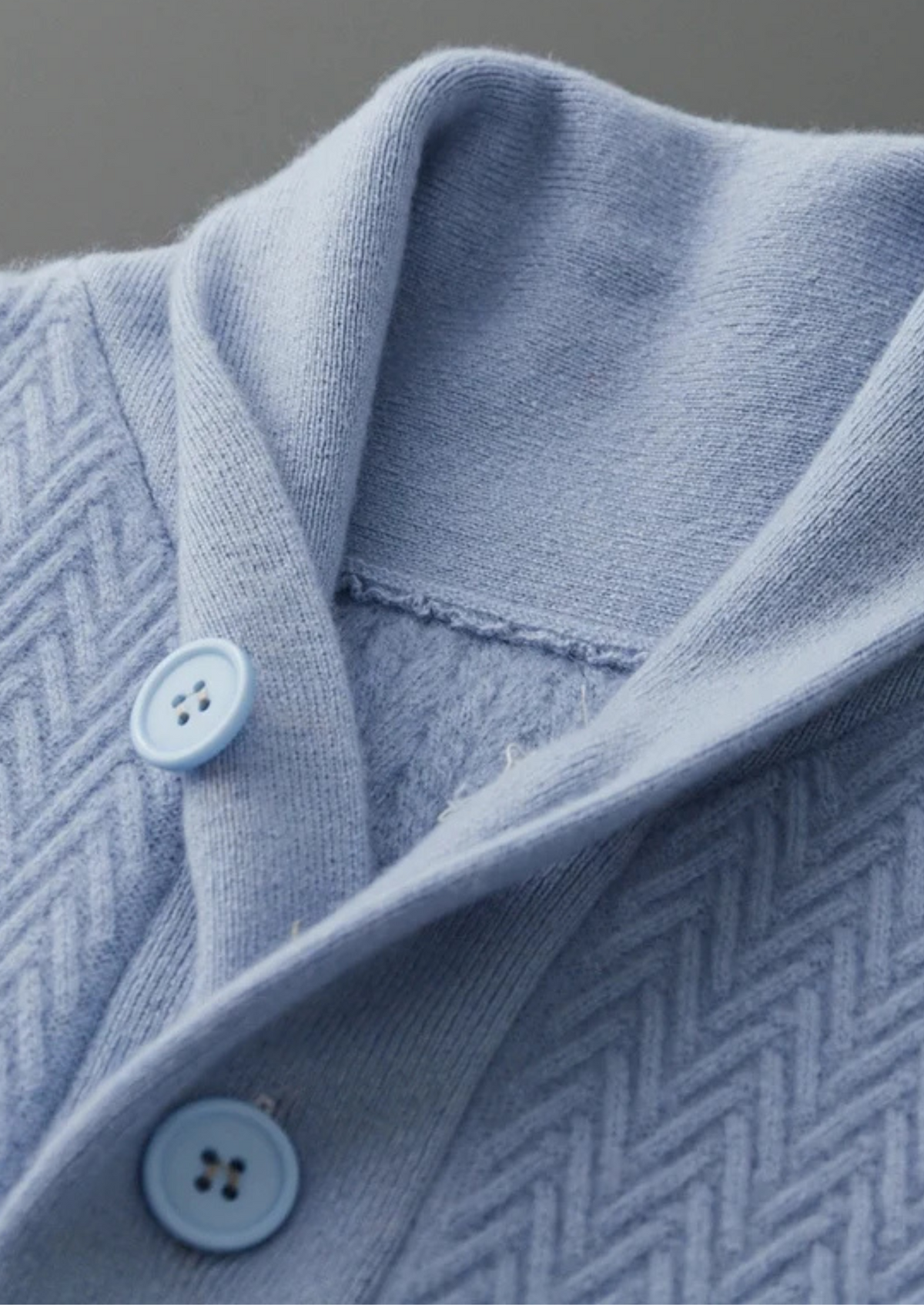 Men’s Cashmere Herringbone Knit Shawl Collar Sweater with Buttons