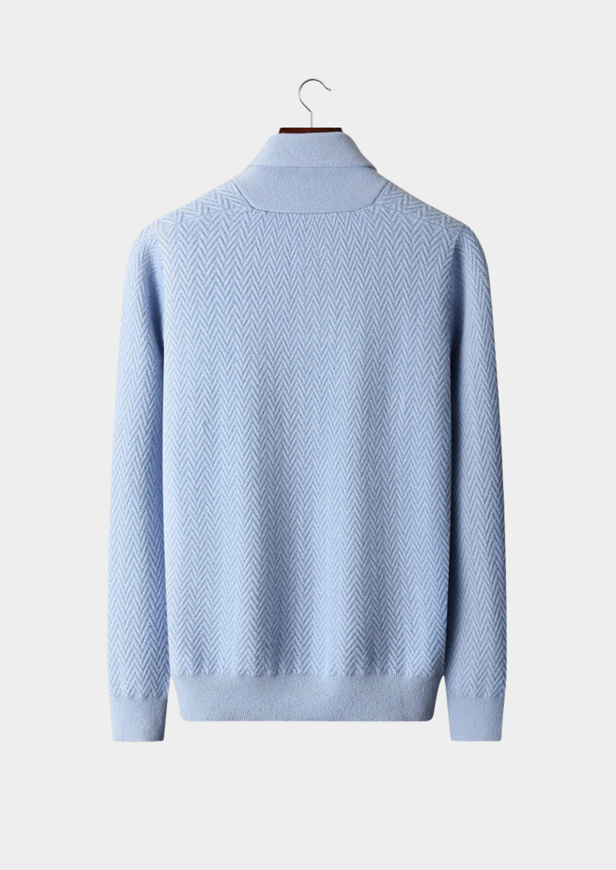Men’s Cashmere Herringbone Knit Shawl Collar Sweater with Buttons