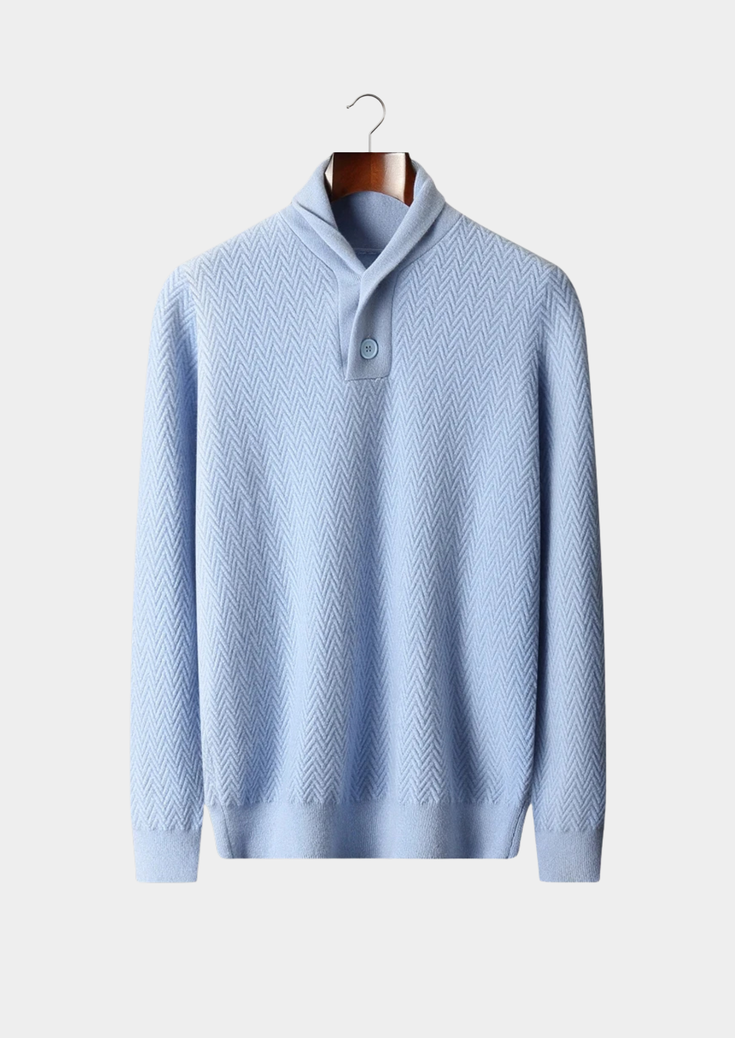 Men’s Cashmere Herringbone Knit Shawl Collar Sweater with Buttons