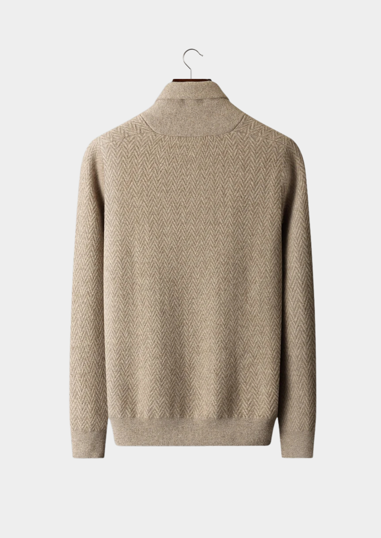 Men’s Cashmere Herringbone Knit Shawl Collar Sweater with Buttons