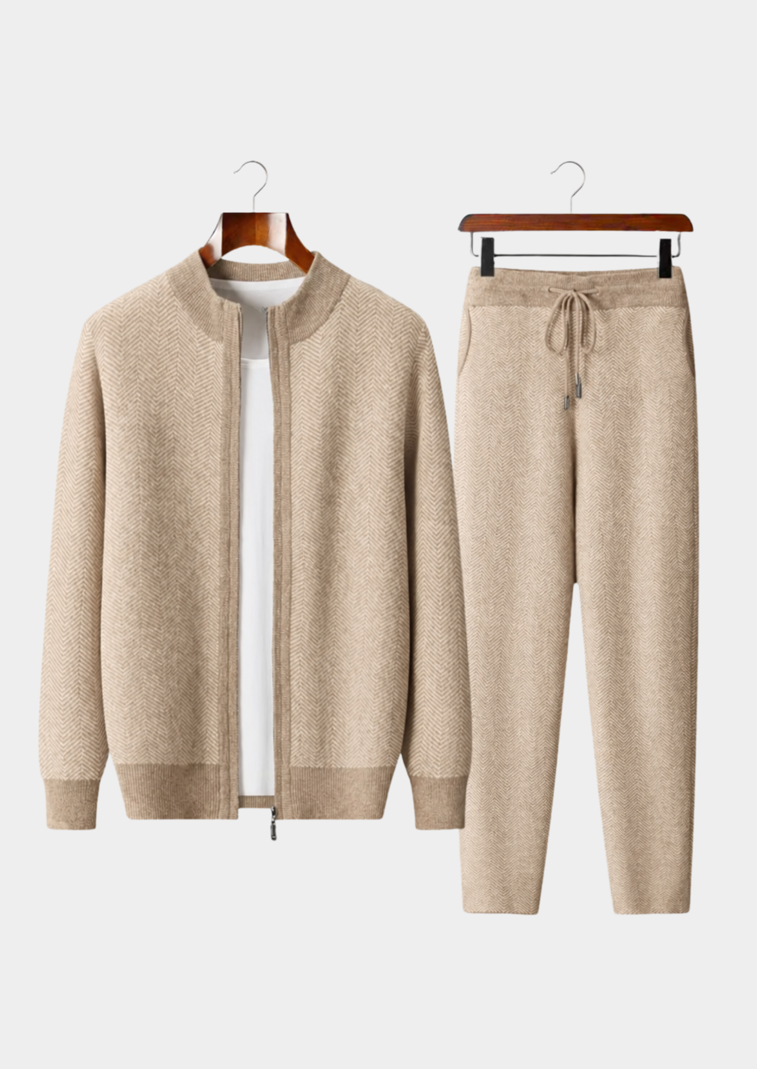 Men’s Herringbone Zip Cardigan Set with Drawstring Pants