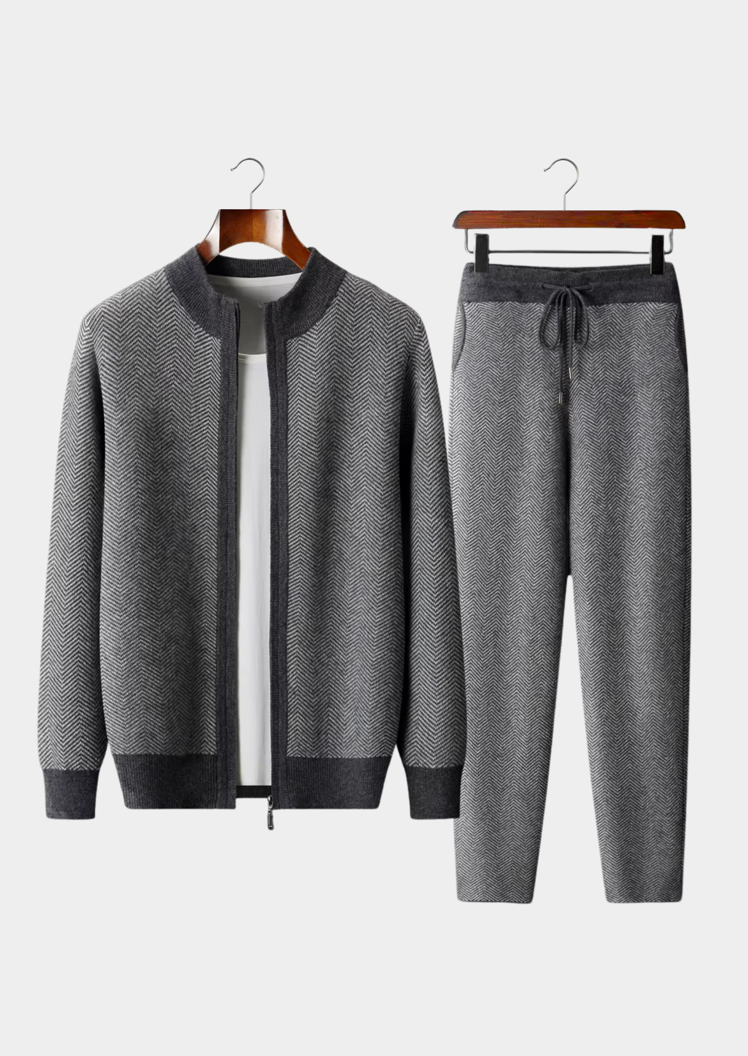Men’s Herringbone Zip Cardigan Set with Drawstring Pants