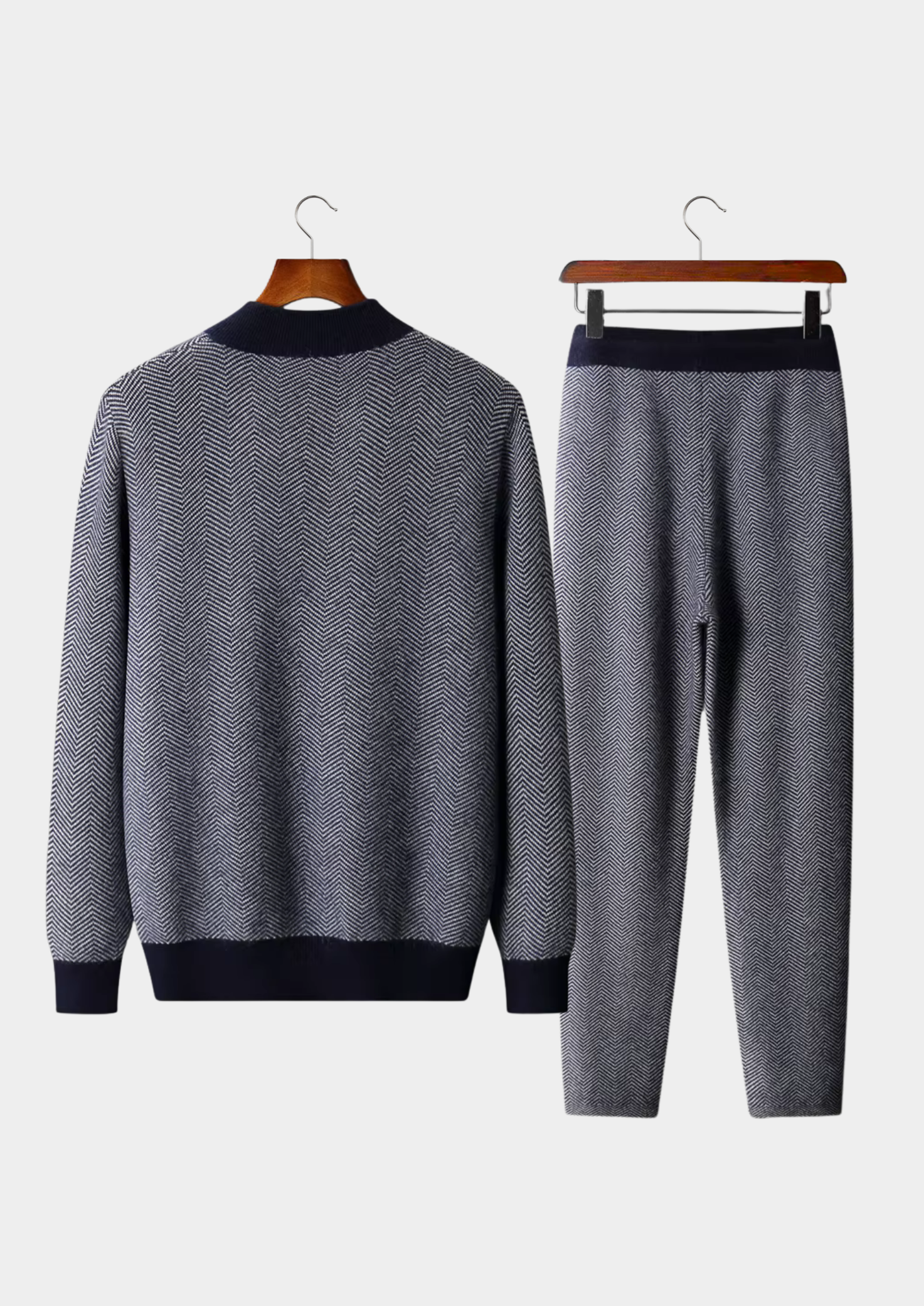 Men’s Herringbone Zip Cardigan Set with Drawstring Pants