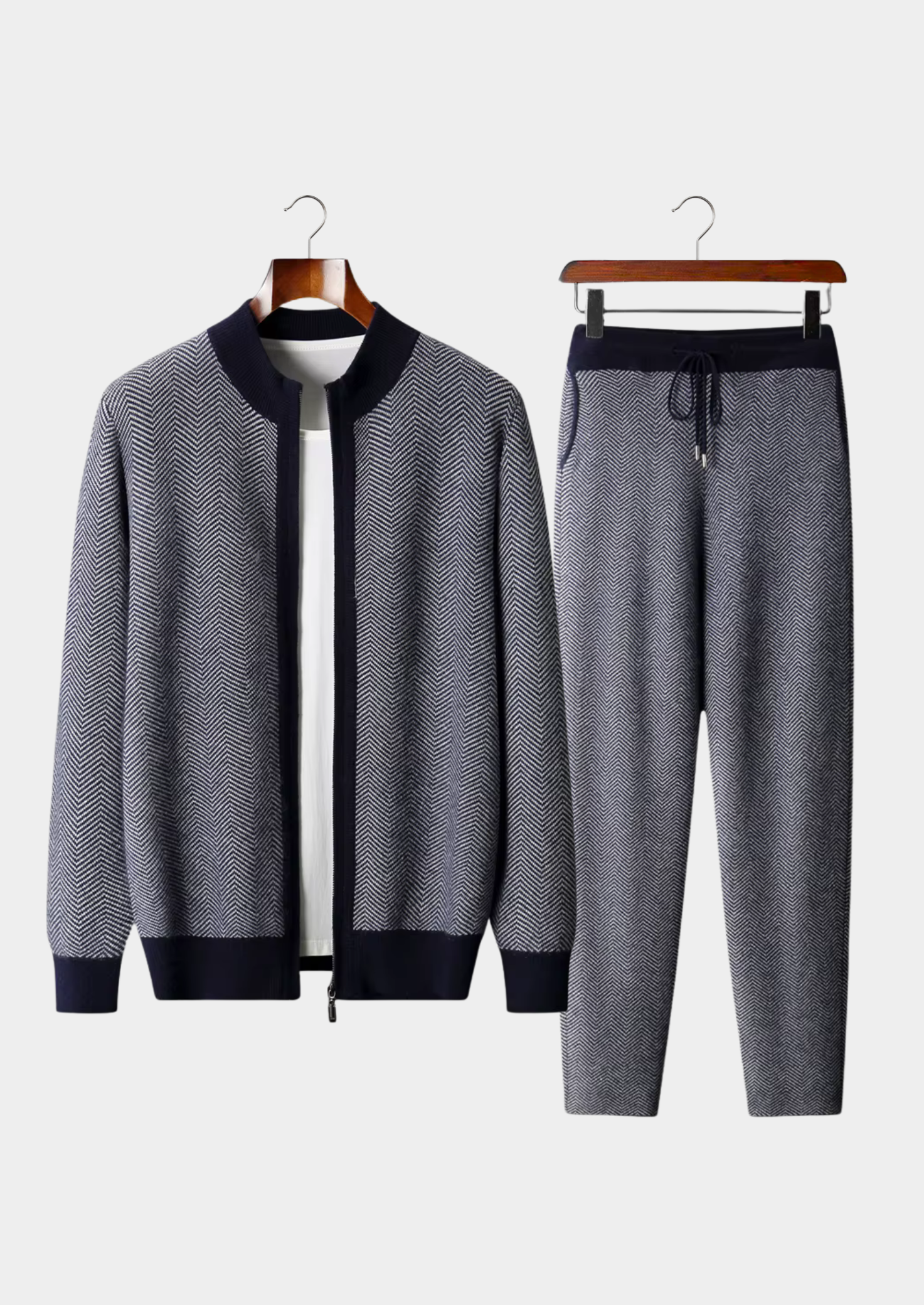 Men’s Herringbone Zip Cardigan Set with Drawstring Pants
