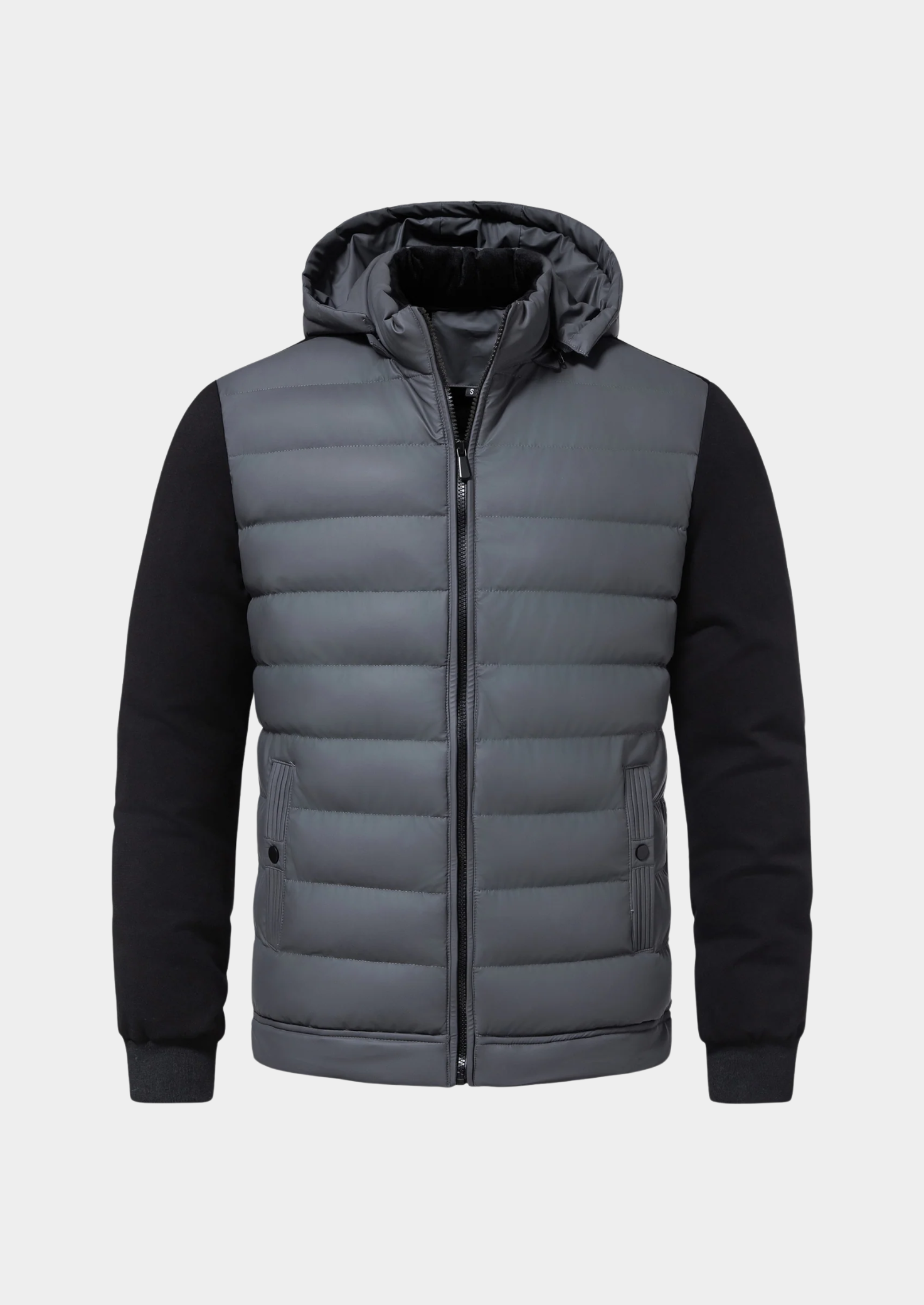 Men’s Hooded Puffer Jacket with Contrasting Sleeves