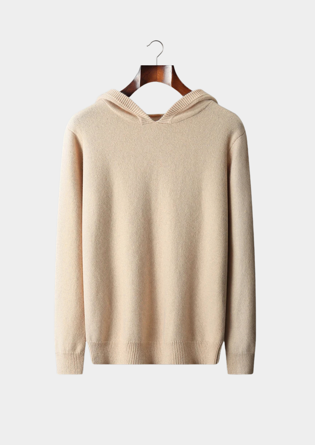 Men’s Merino Wool Knit Pullover Hoodie with Ribbed Trim