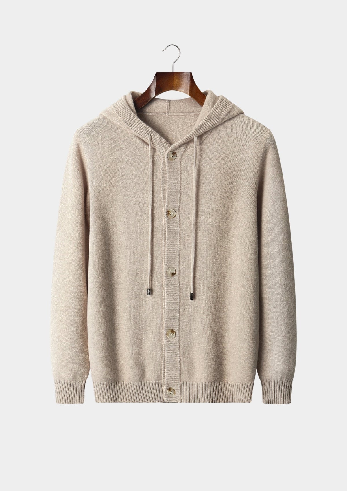 Men's Merino Wool Button-Front Hoodie with Ribbed Hem