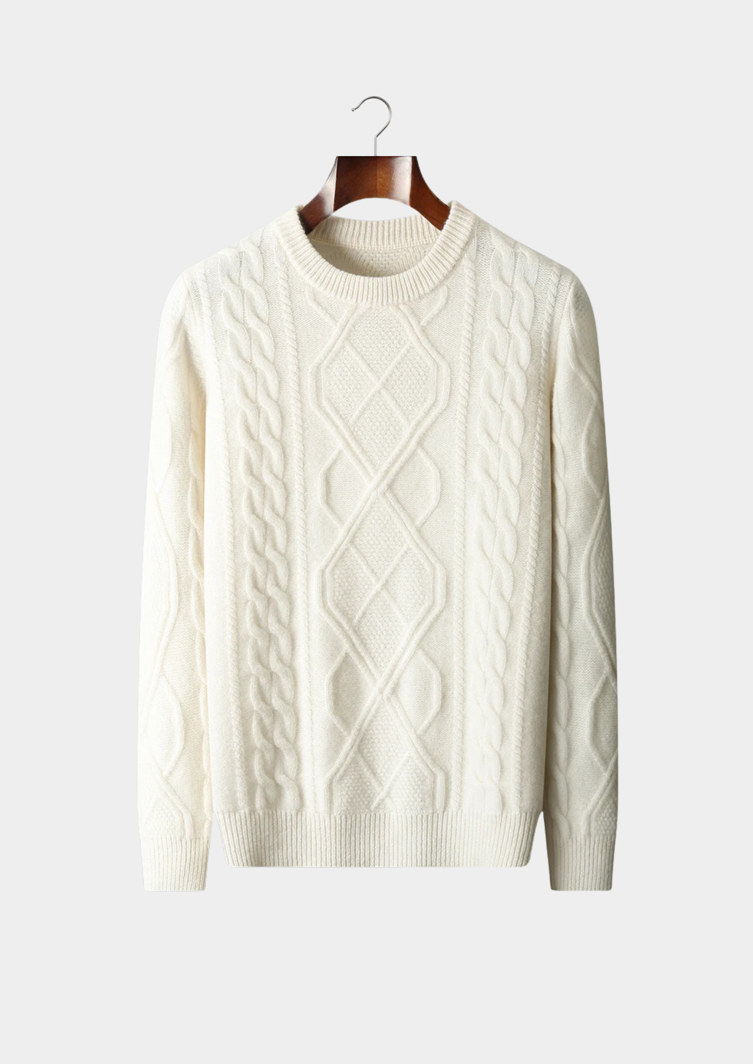 Men’s Merino Wool Cable Knit Crewneck Sweater