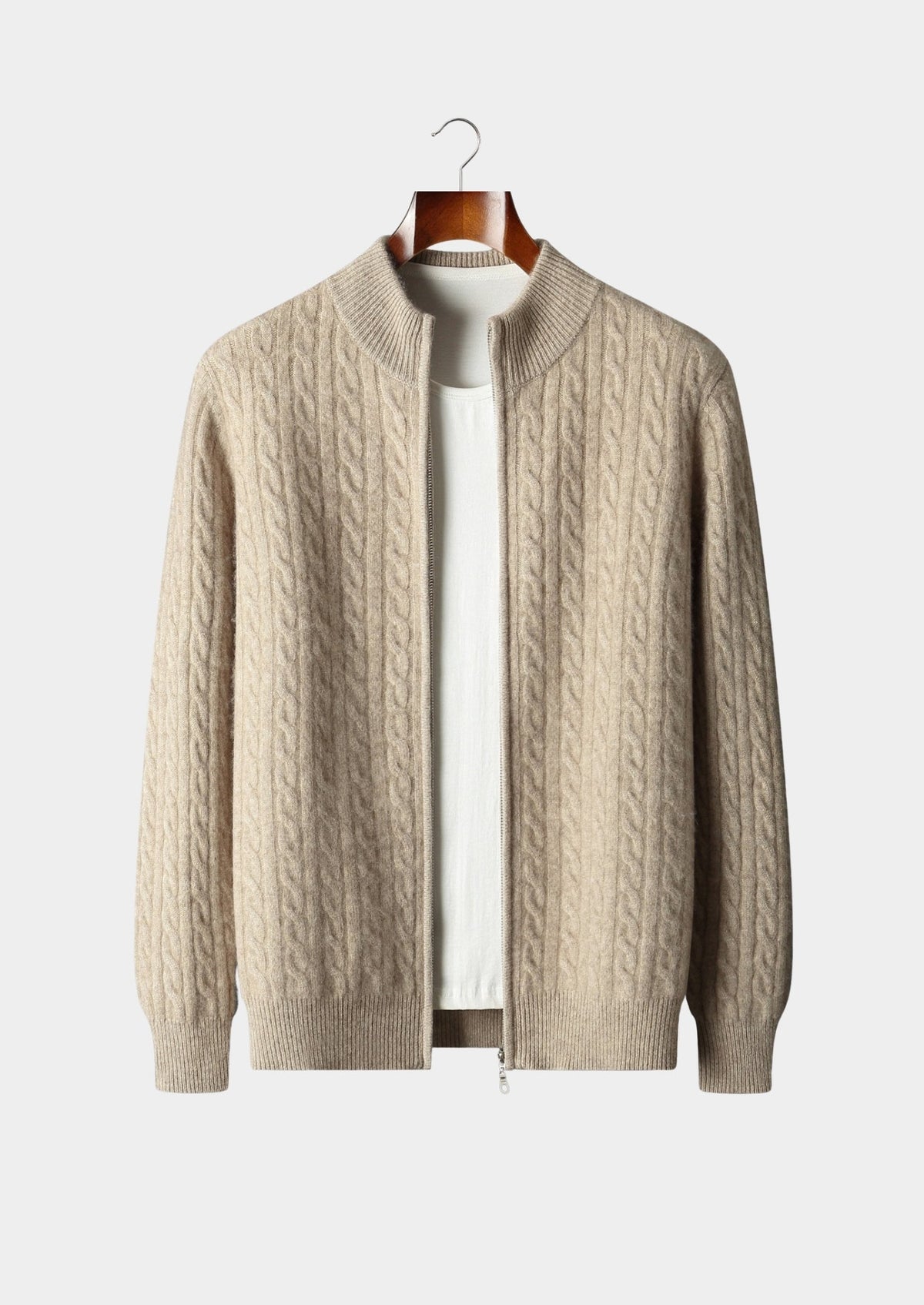Men's Merino Wool Cable Knit Full-Zip Cardigan