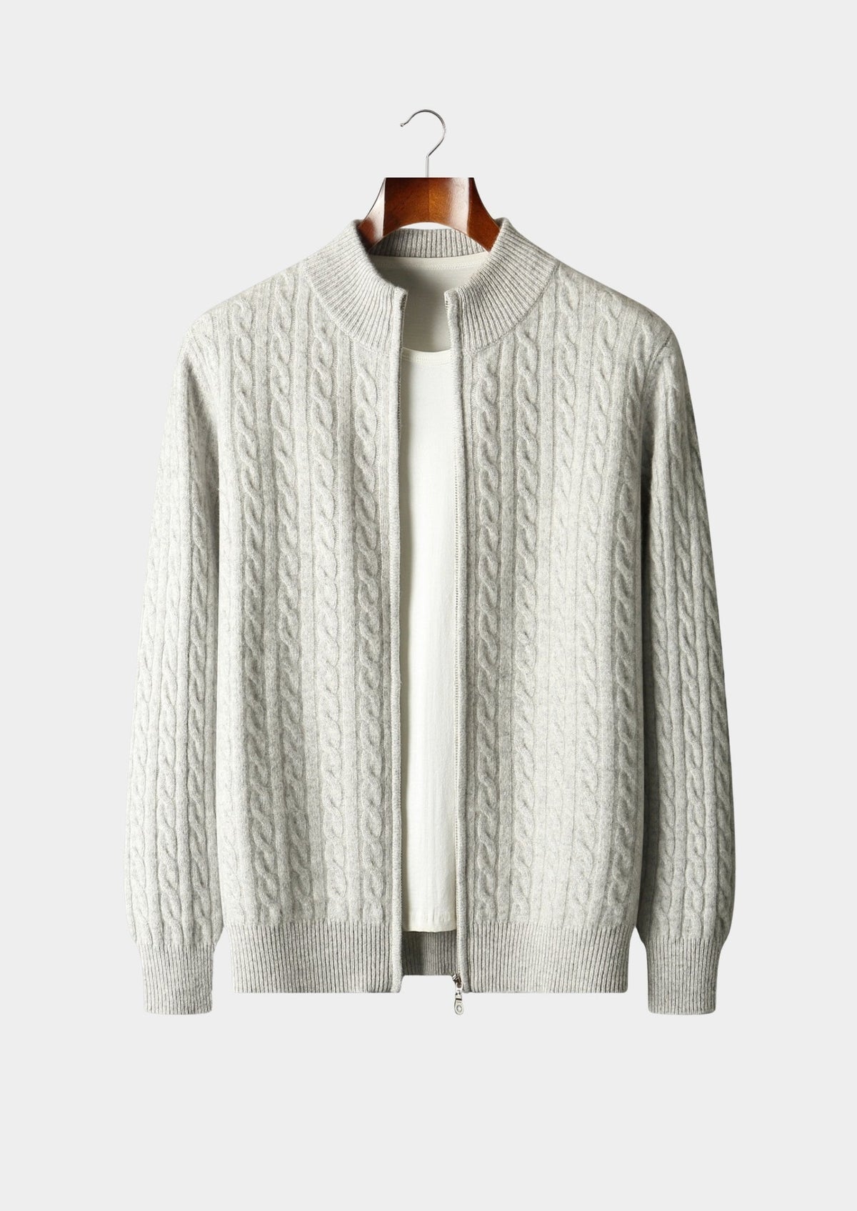 Men's Merino Wool Cable Knit Full-Zip Cardigan