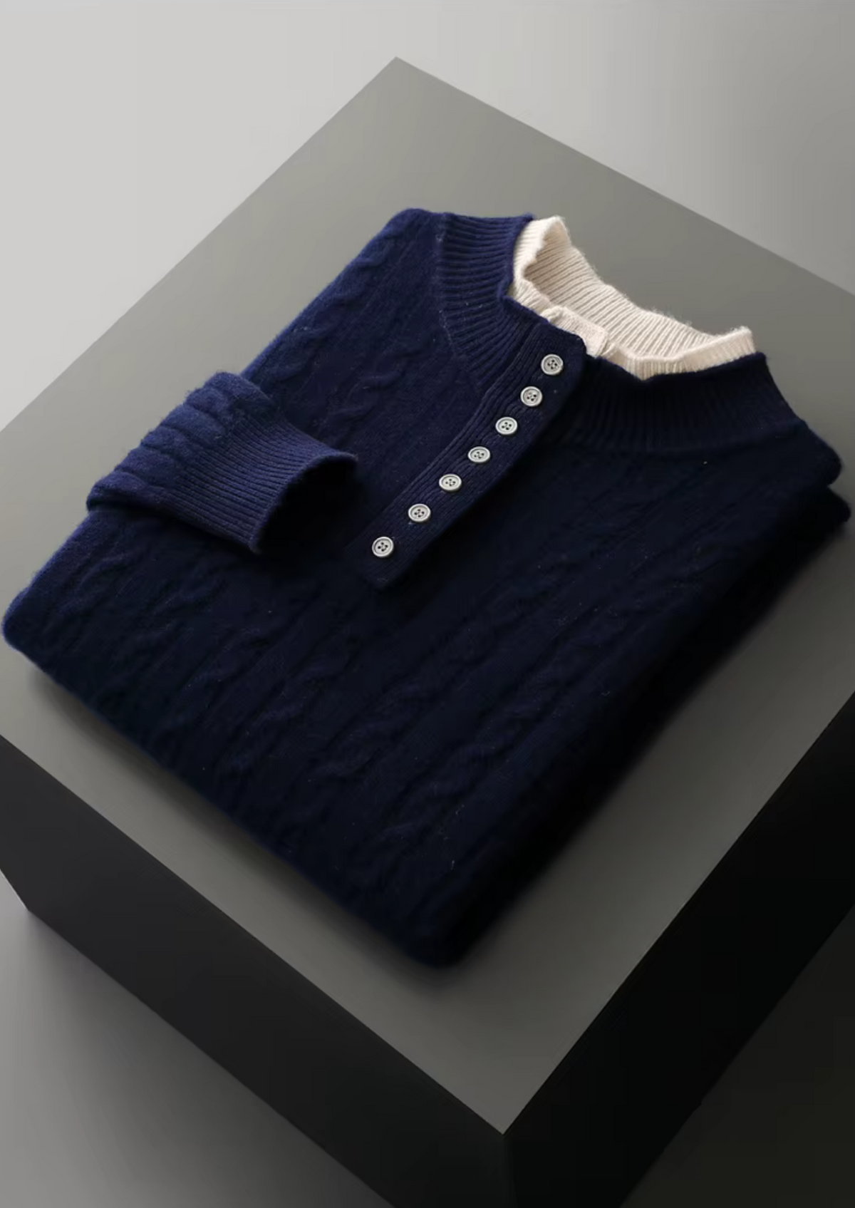Men's Merino Wool Cable Knit Henley Sweater with Button Front