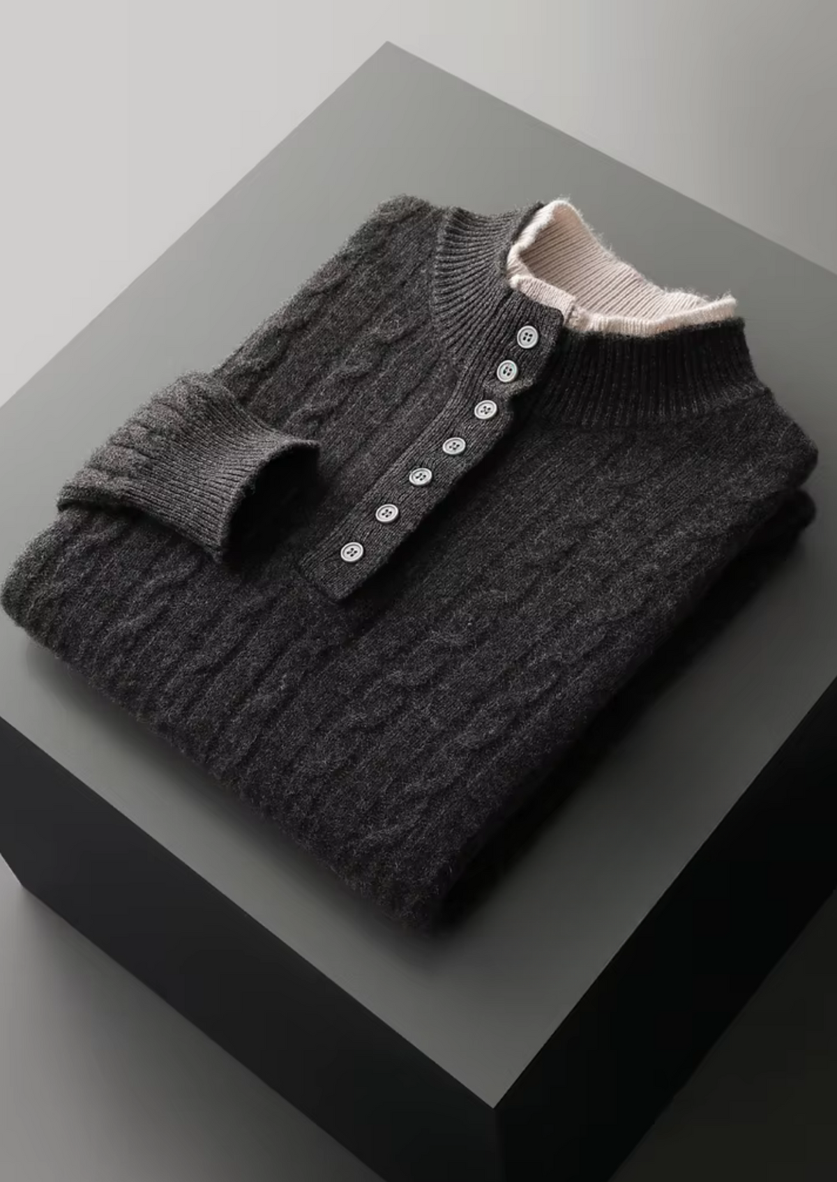 Men's Merino Wool Cable Knit Henley Sweater with Button Front