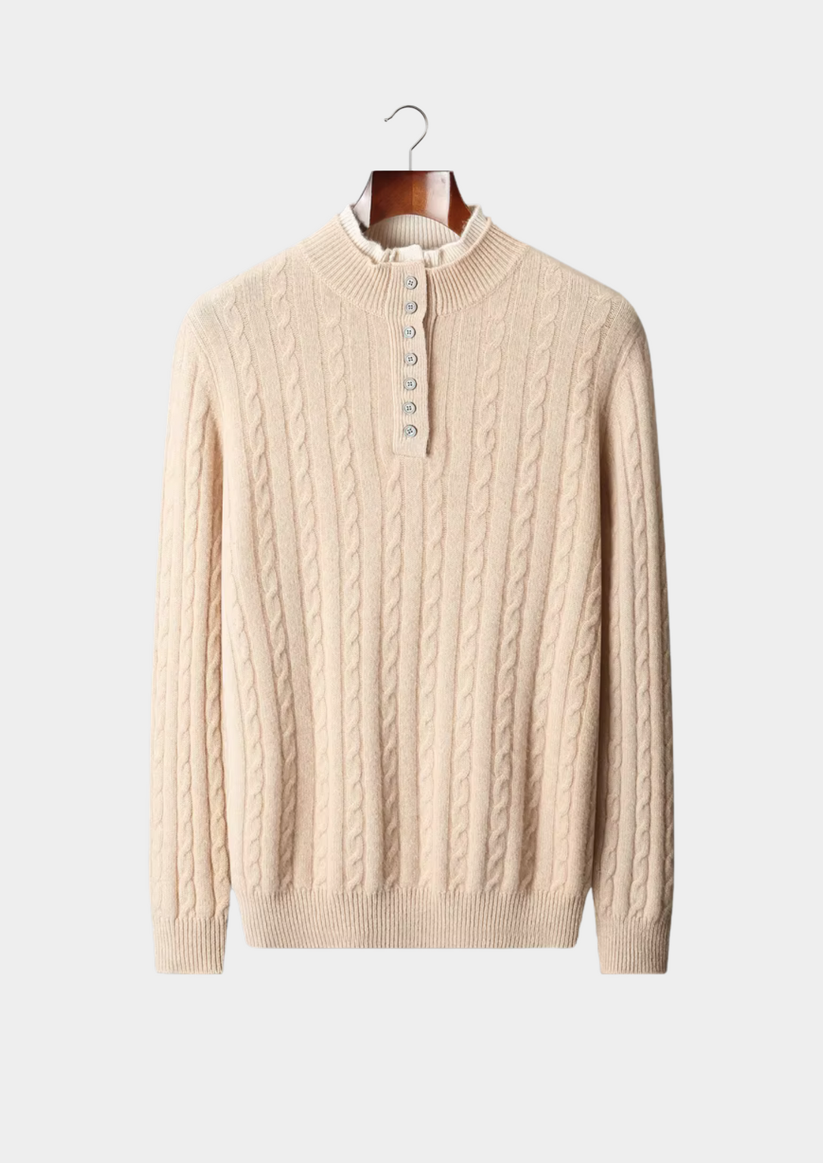 Men's Merino Wool Cable Knit Henley Sweater with Buttons