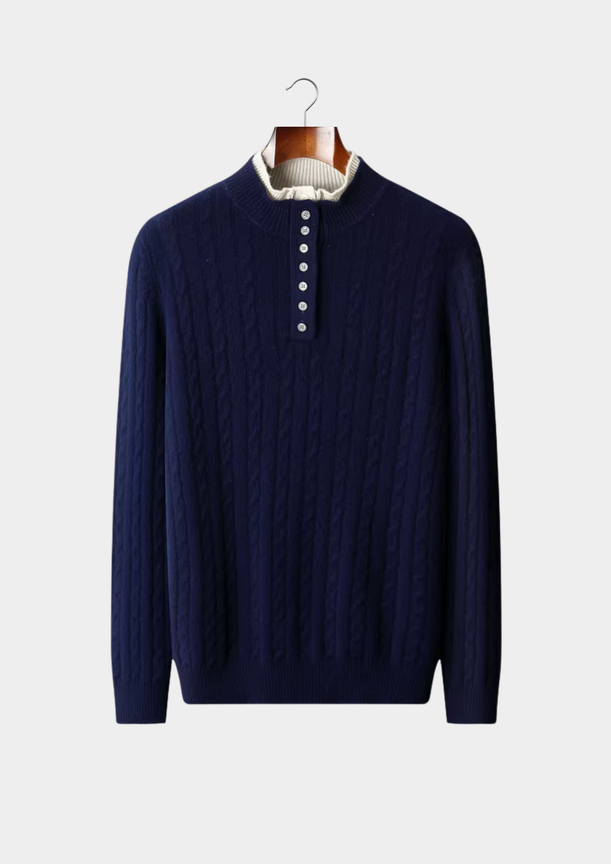 Men's Merino Wool Cable Knit Henley Sweater with Buttons