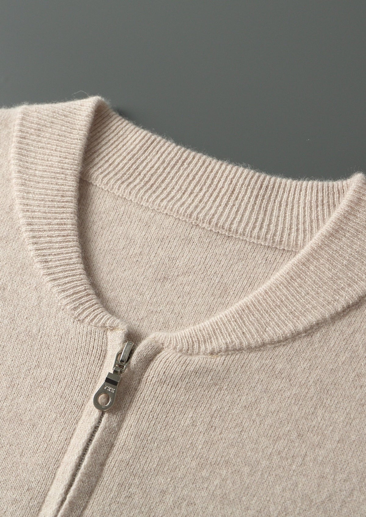 Men's Merino Wool Collarless Zip Cardigan with Patch Pockets