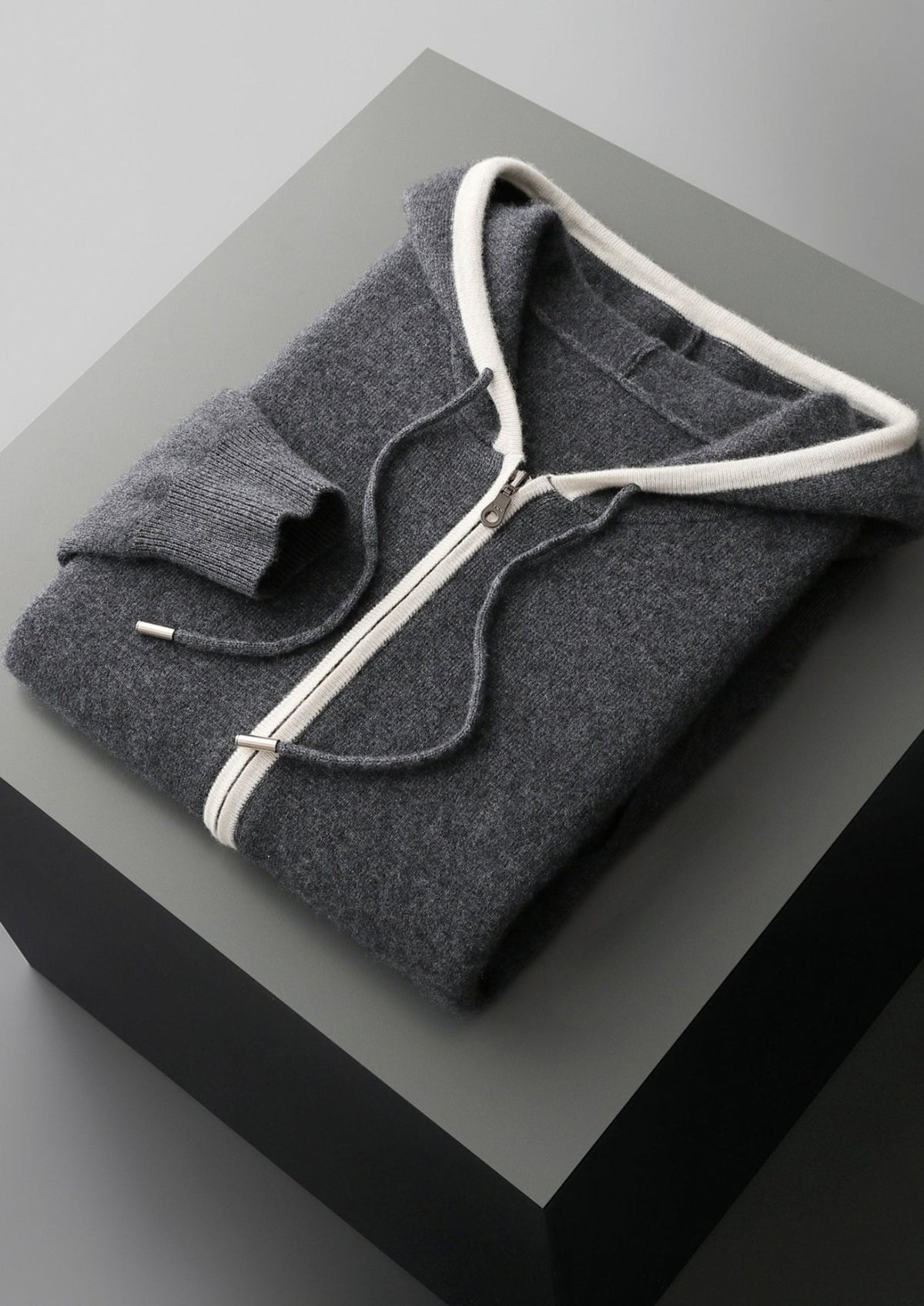 Men's Merino Wool Color-Block Zip-Up Hoodie