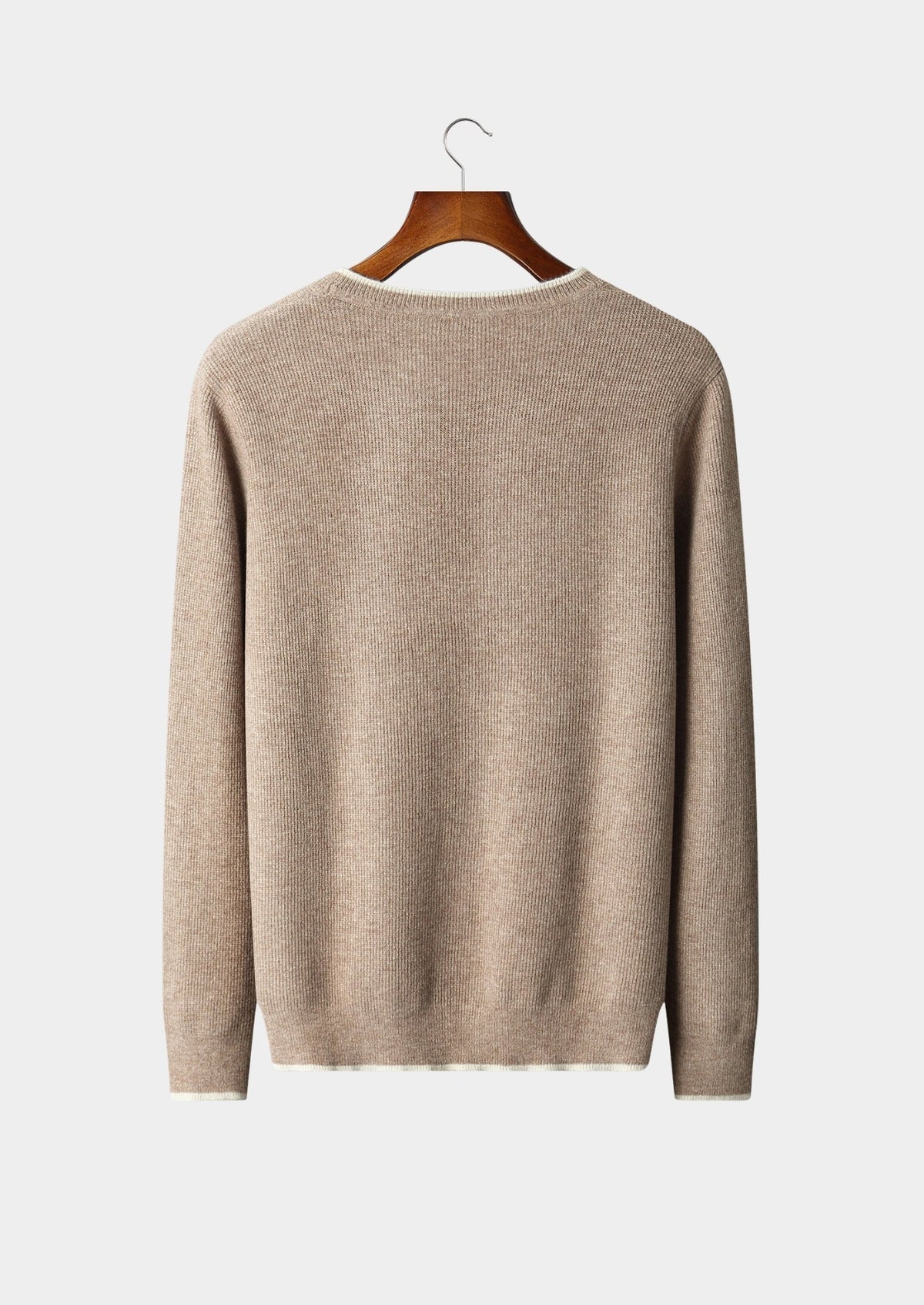 Men's Merino Wool Crewneck Sweater with Contrast Tipped Trim