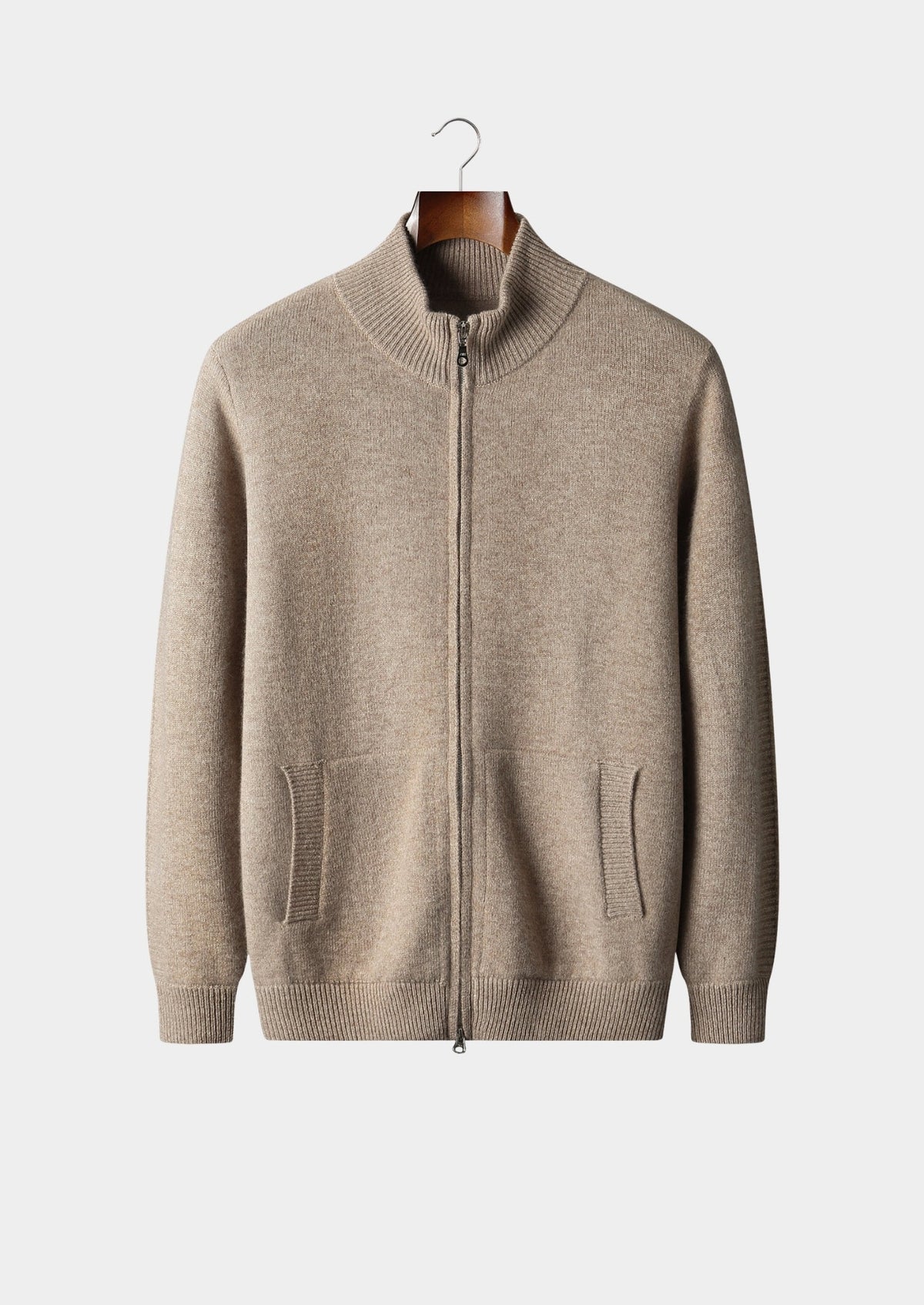 Men’s Merino Wool Full-Zip Cardigan with Stand Collar