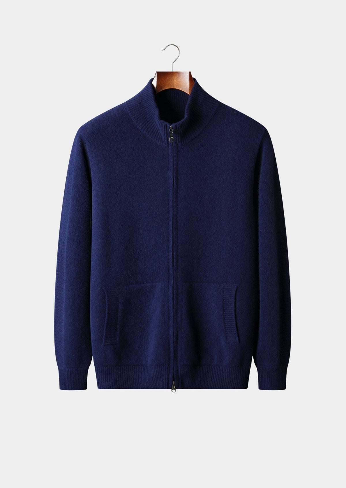 Men’s Merino Wool Full-Zip Cardigan with Stand Collar