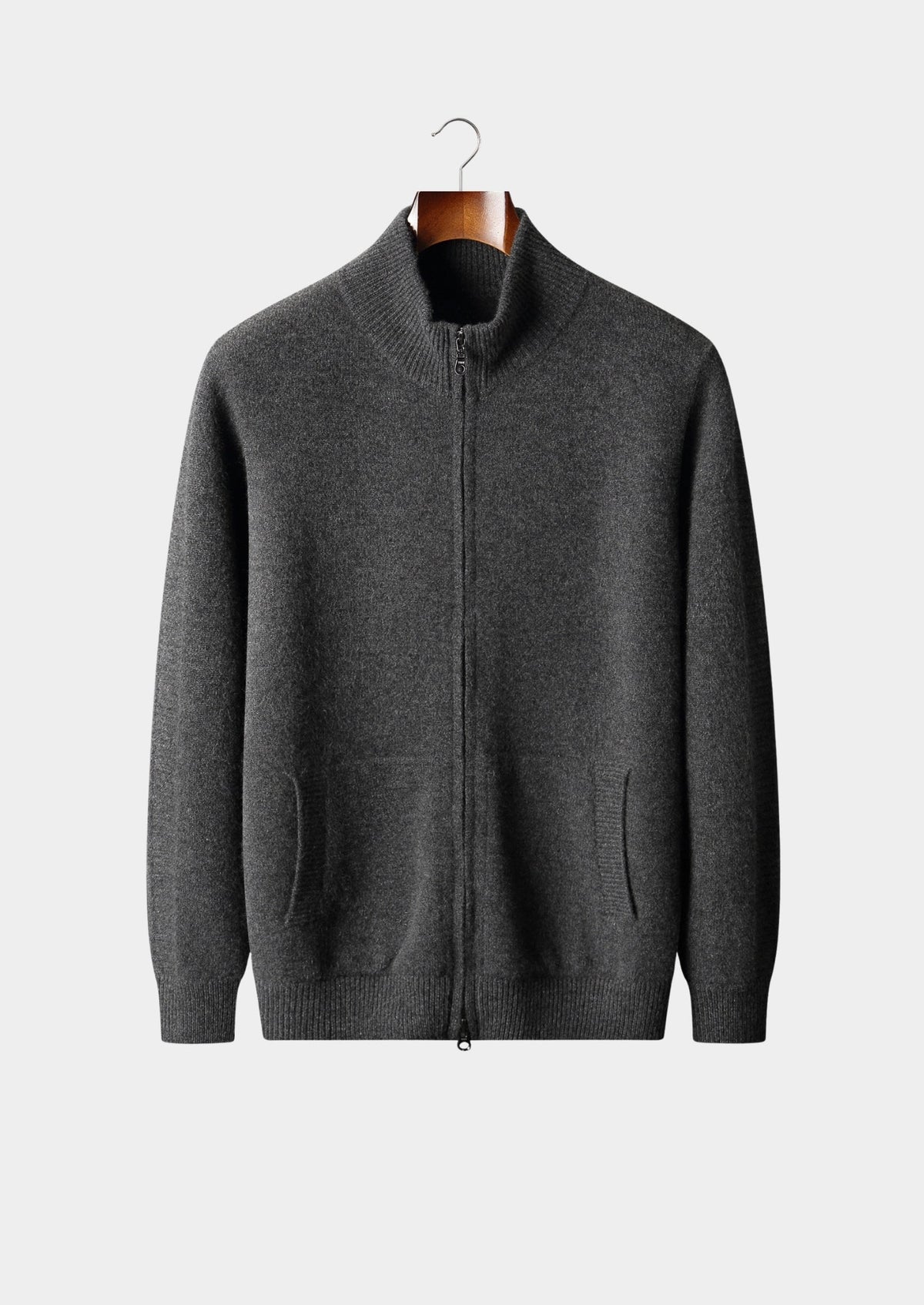 Men’s Merino Wool Full-Zip Cardigan with Stand Collar