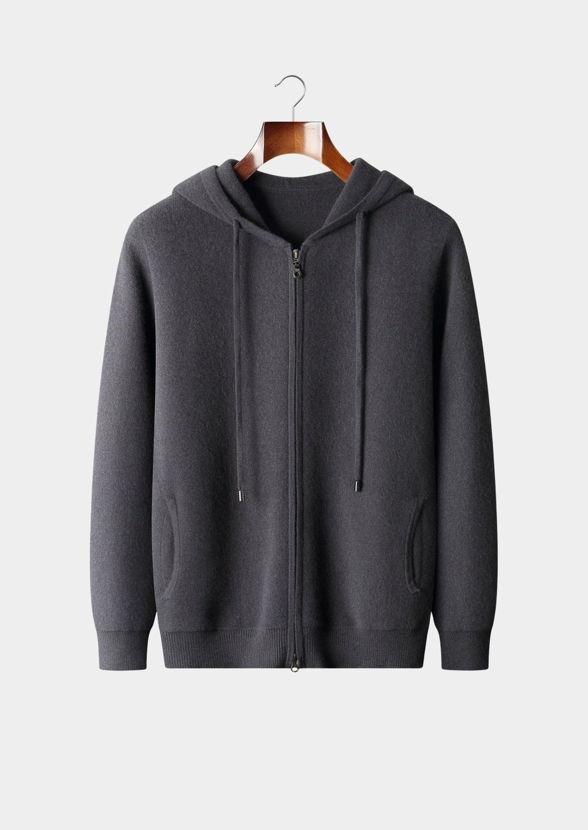 Men's Merino Wool Full-Zip Drawstring Hoodie with Side Pockets