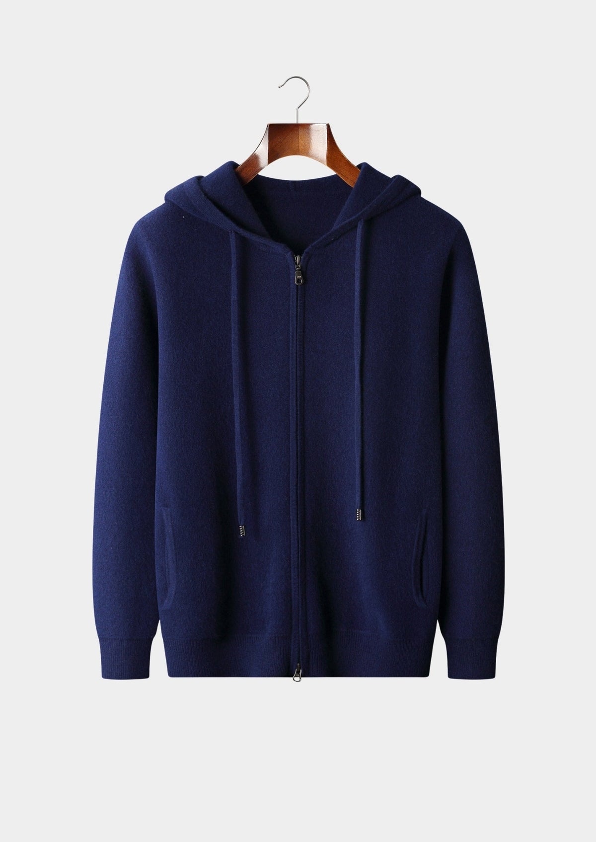 Men's Merino Wool Full-Zip Drawstring Hoodie with Side Pockets