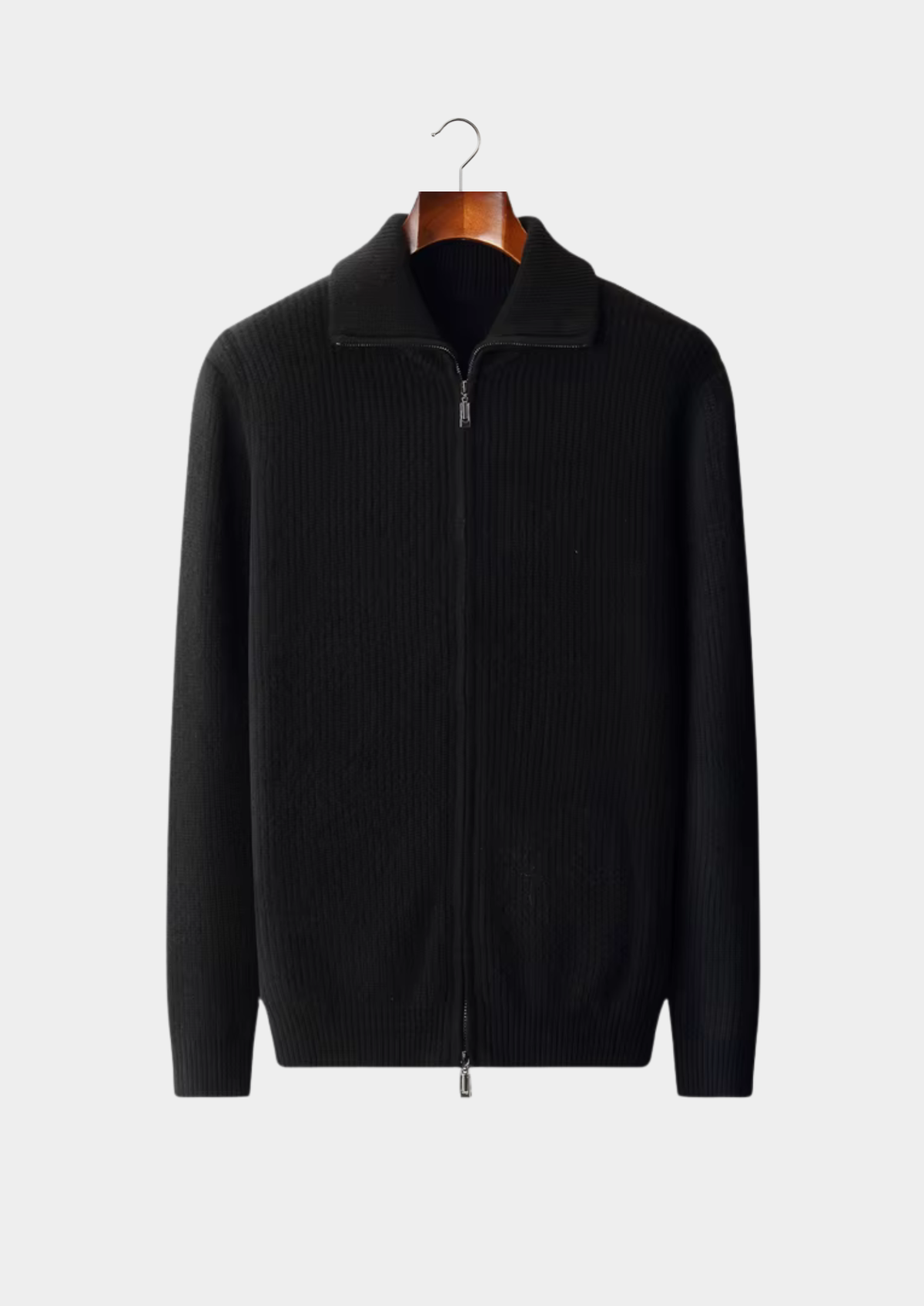 Men's Merino Wool Funnel Neck Dual-Zip Longline Cardigan