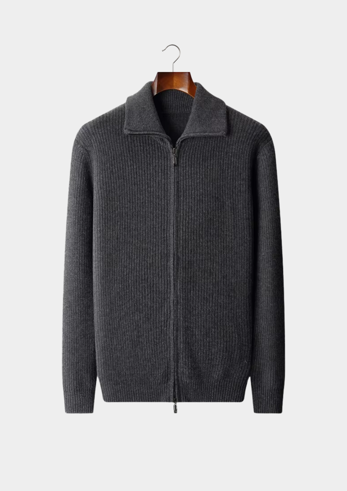 Men's Merino Wool Funnel Neck Dual-Zip Longline Cardigan