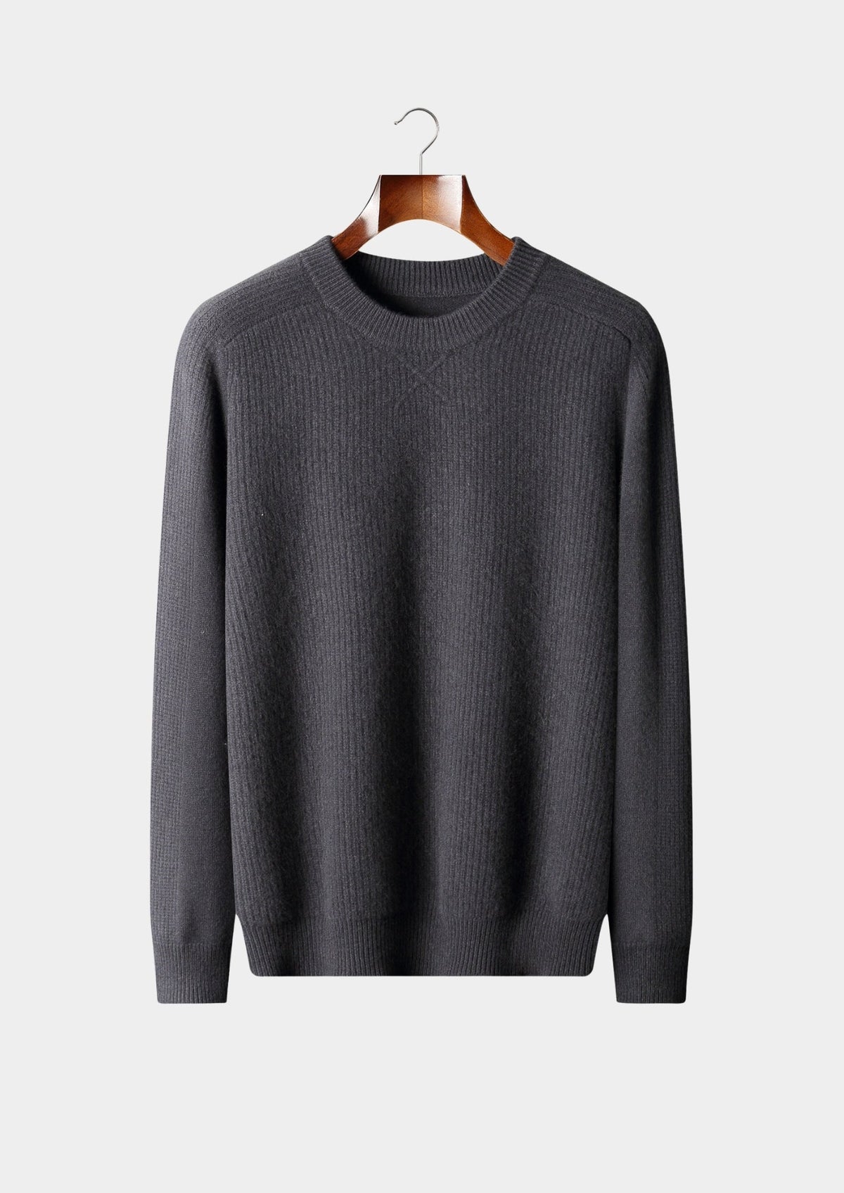 Men's Merino Wool Ribbed Crewneck Sweater with Ribbed Cuffs
