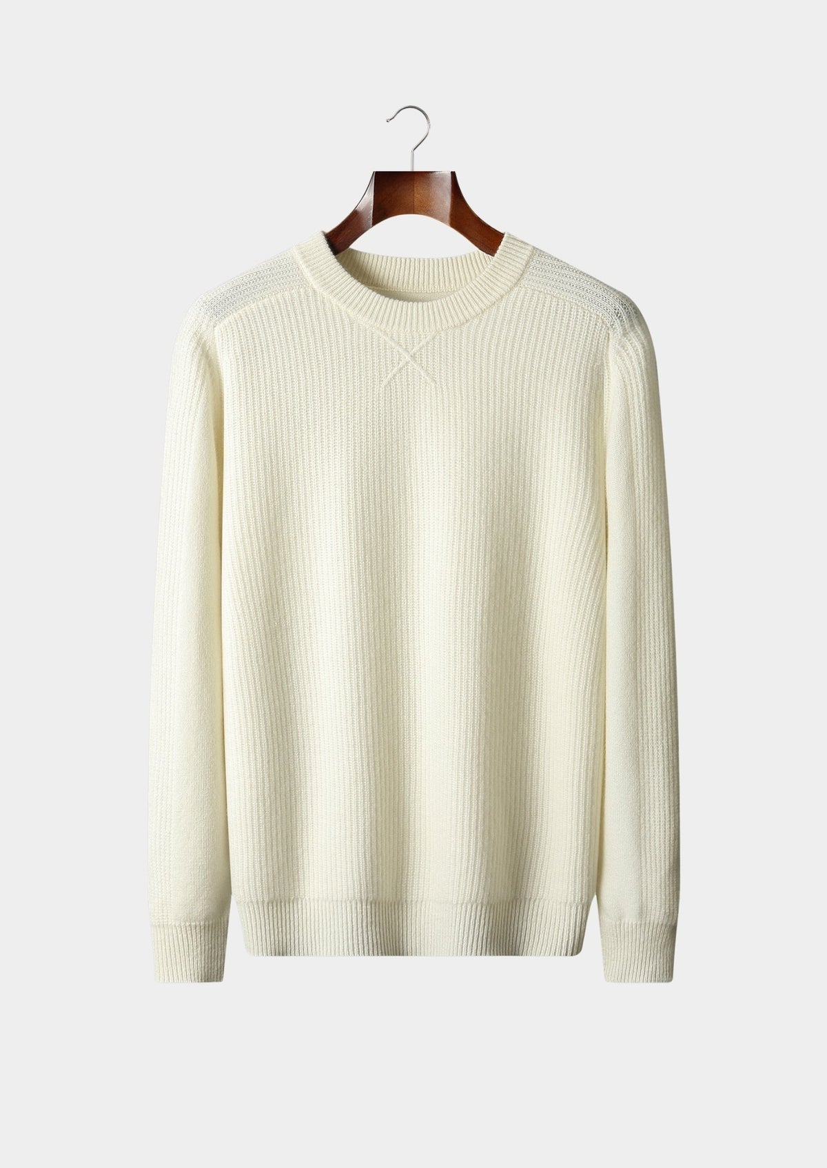 Men's Merino Wool Ribbed Crewneck Sweater with Ribbed Cuffs